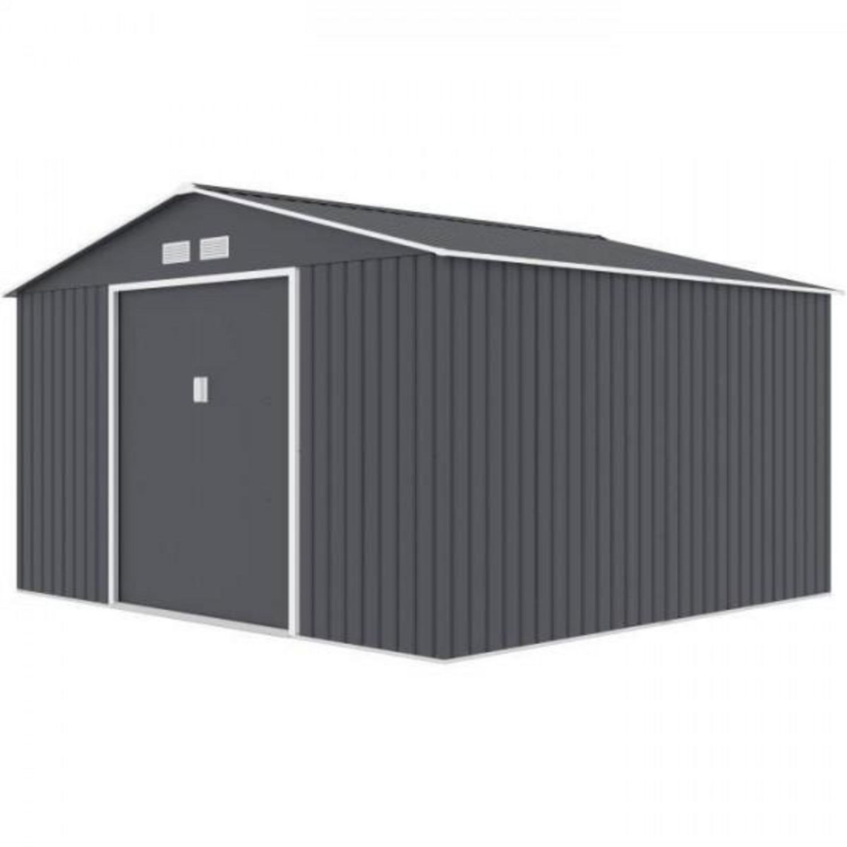 MARKET24 JUPITER Abri de jardin en métal 10,85 m² - 340 x 319 x 210 cm - Kit d'ancrage inclus, 2 portes coulissantes - Gris