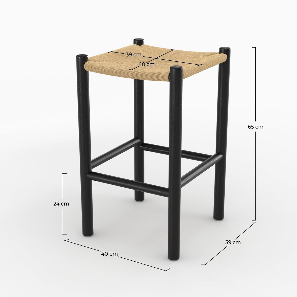 Rendez vous déco Tabouret pour ilot central 65 cm en teck noir et rotin-Kaïa