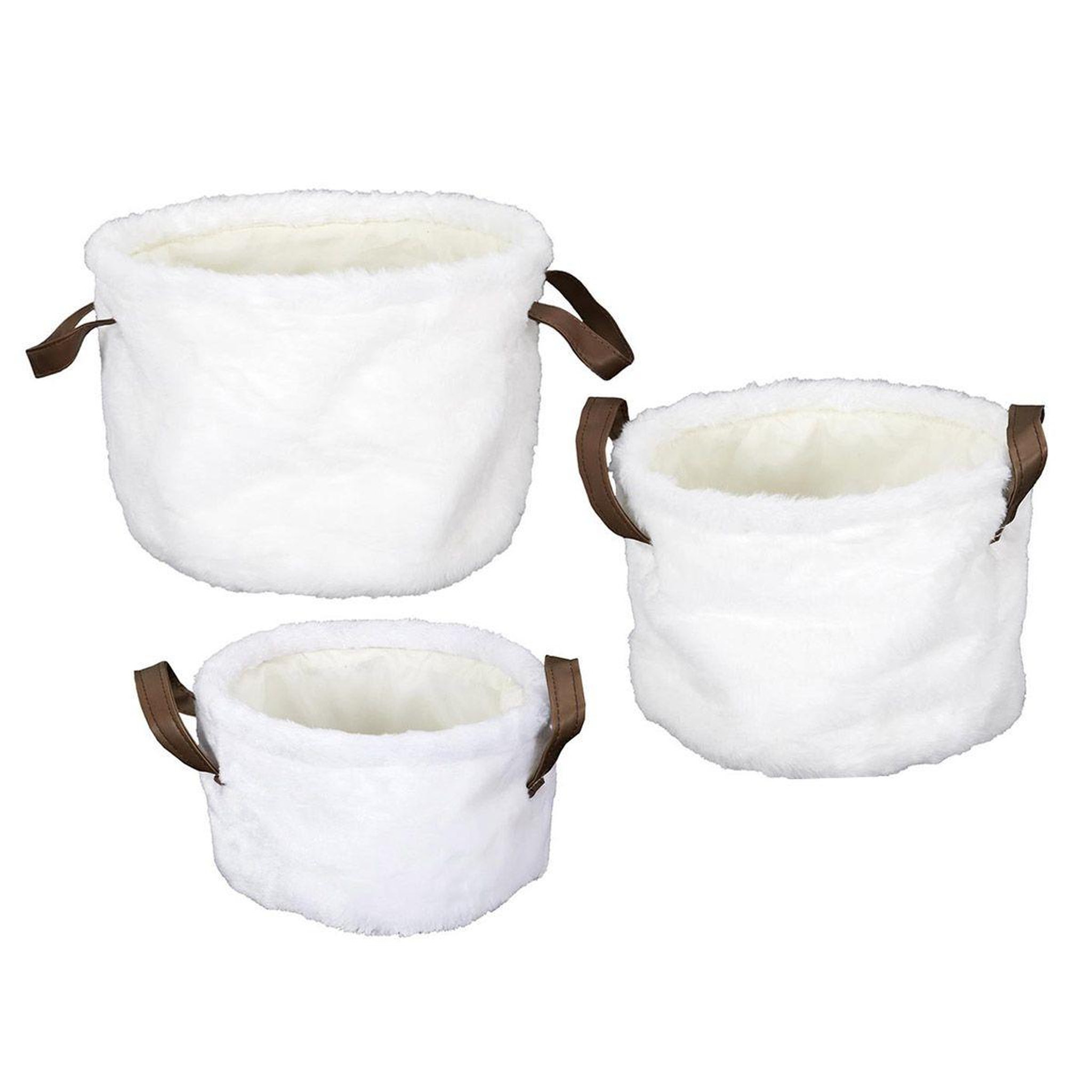 The Home Deco Factory Lot de 3 Paniers Déco  Effet Fourrure  28cm Blanc