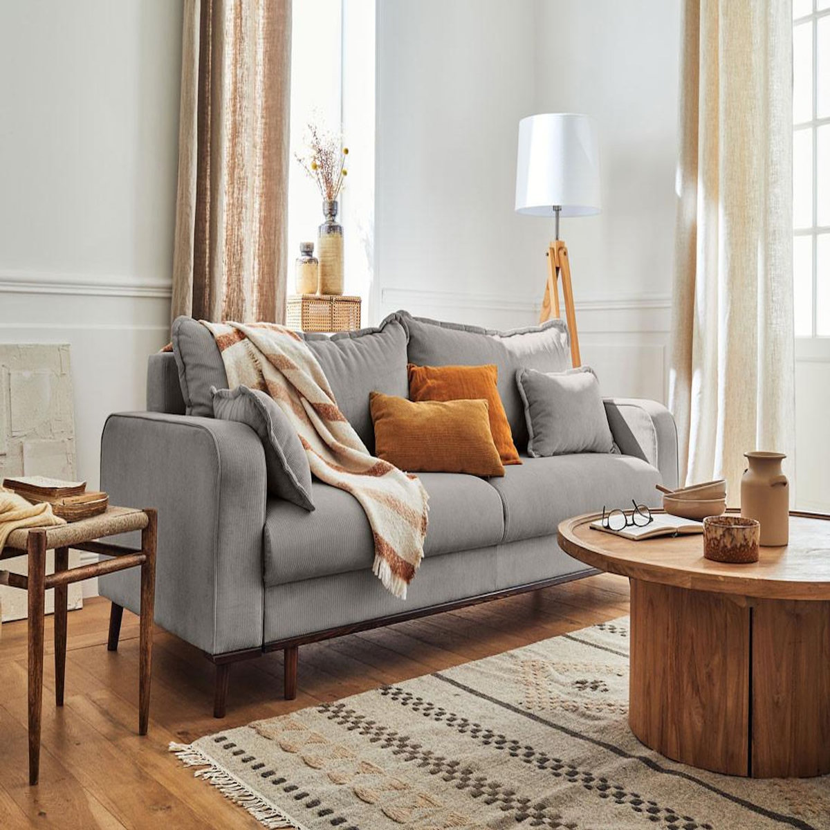 LISA DESIGN Albane - canapé 3 places - convertible avec coffre - en velours côtelé