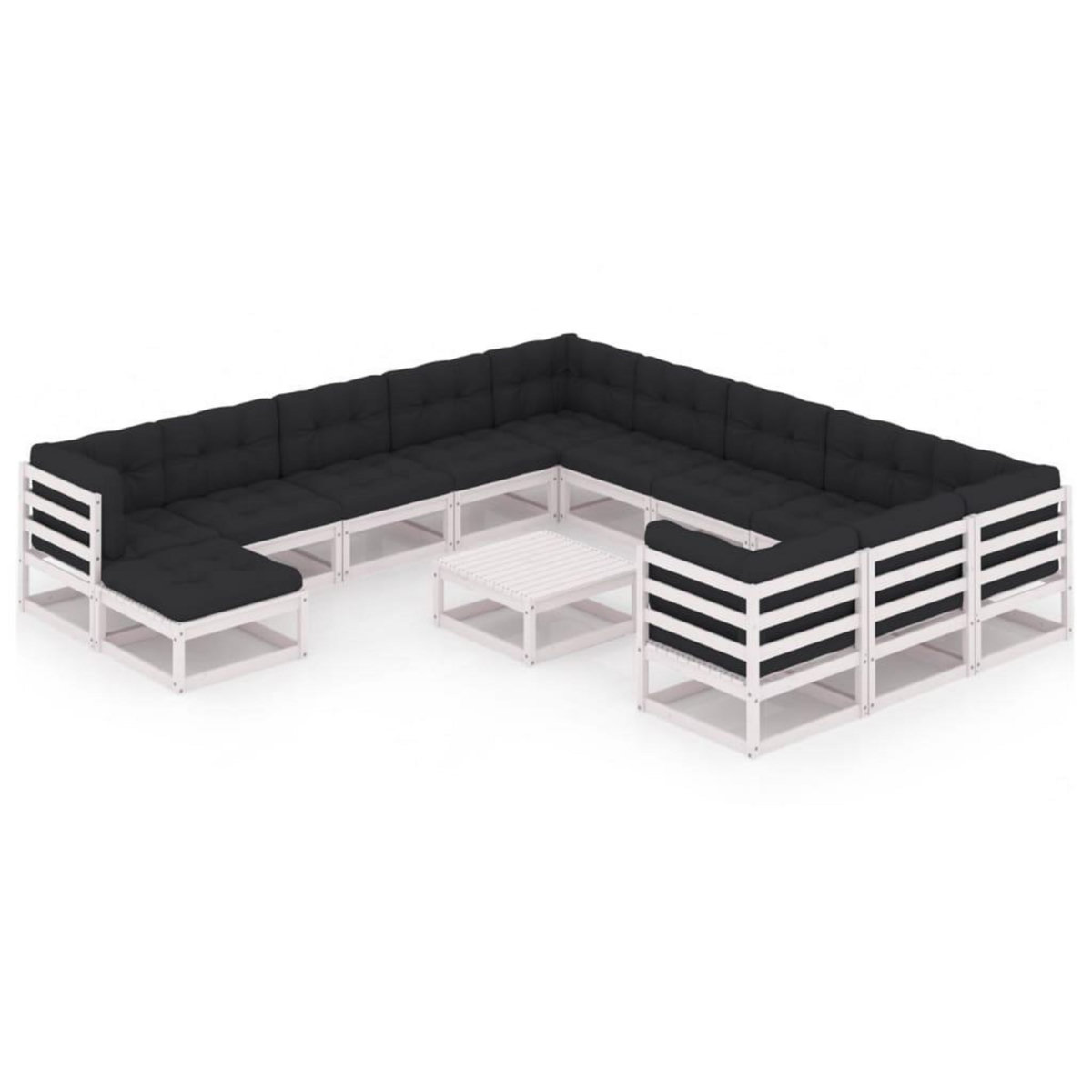 VIDAXL Salon de jardin 13 pcs avec coussins Blanc Bois de pin massif