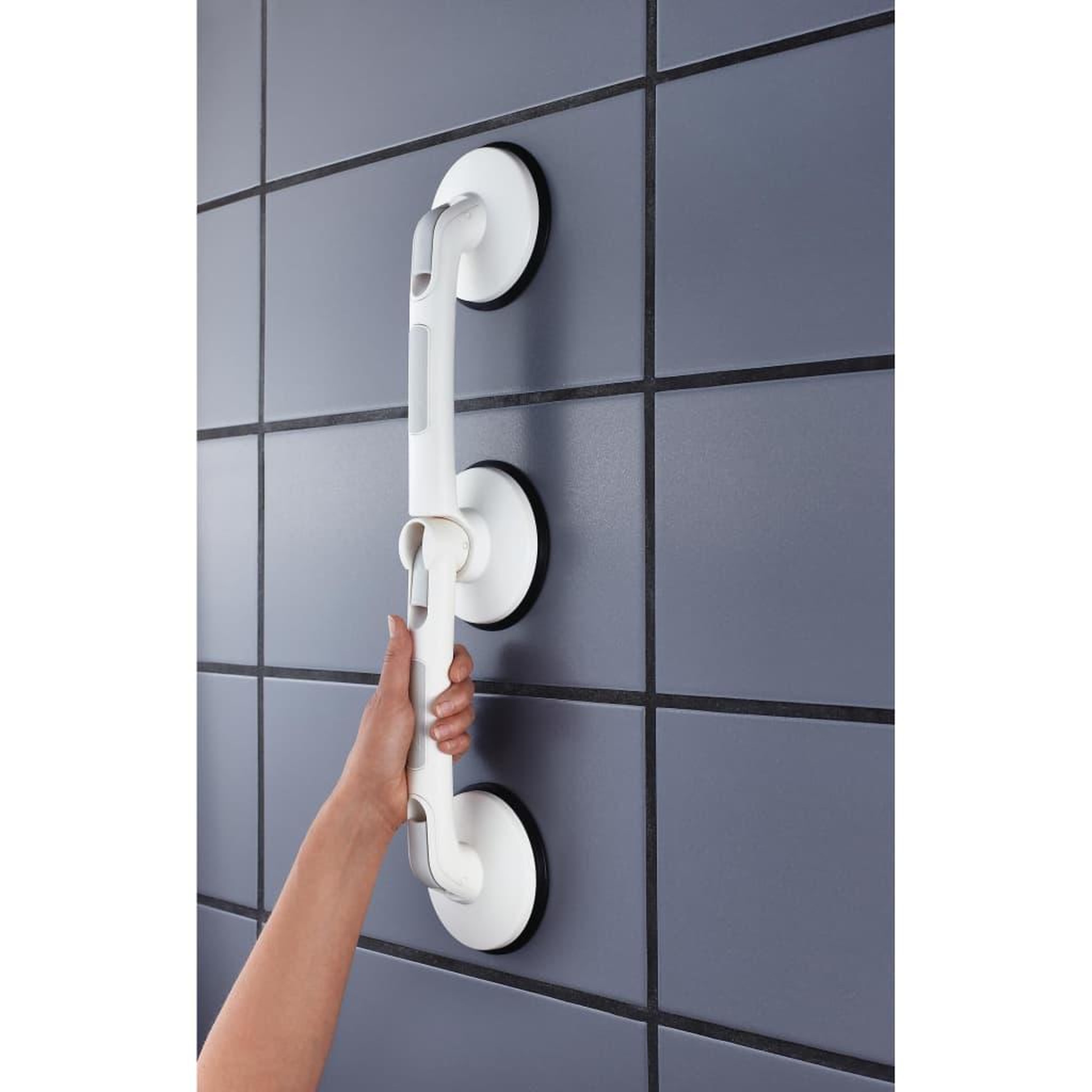 Voir la diapositive 2 : RIDDER RIDDER Barre d'appui angulaire a ventouse Premium blanc