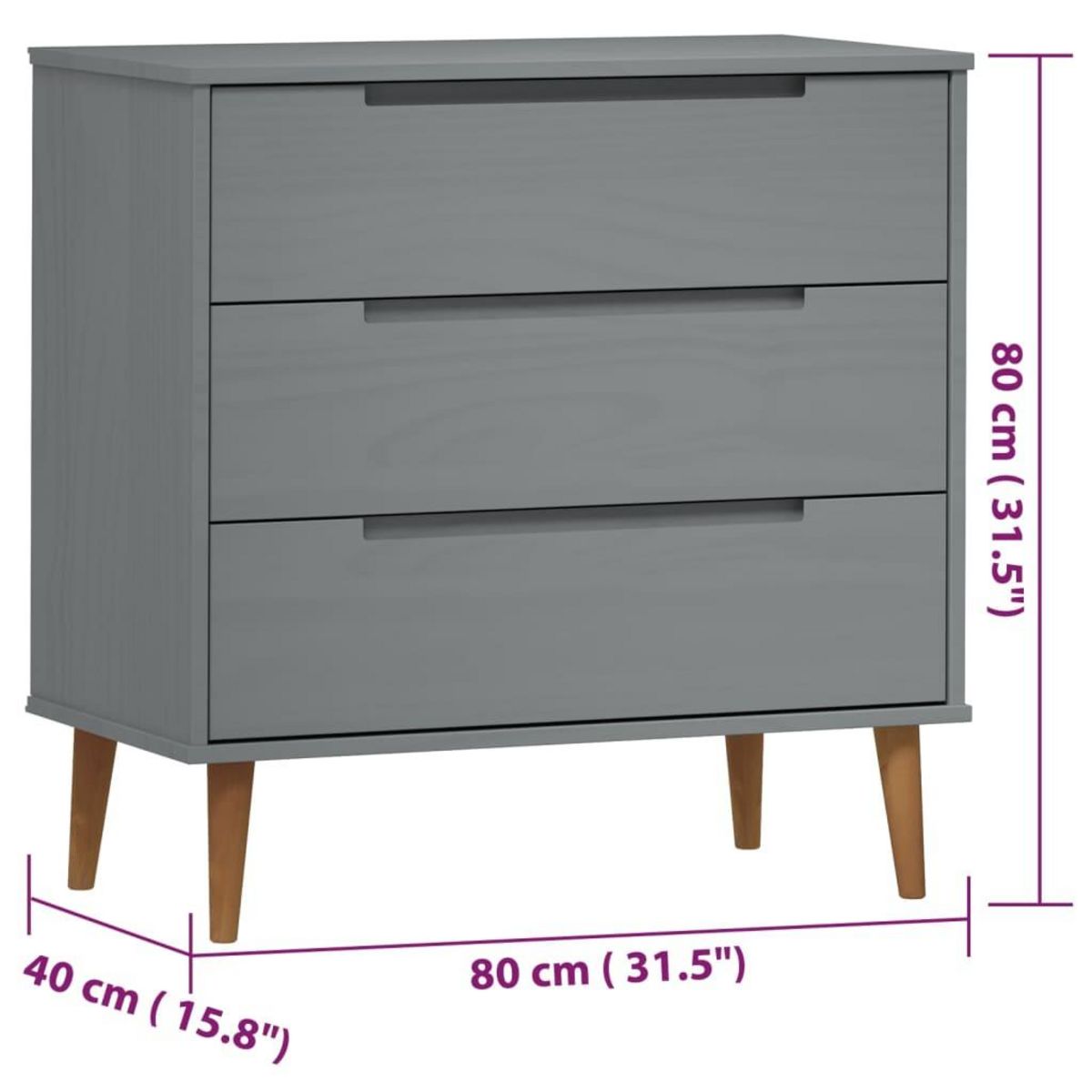VIDAXL Commode MOLDE Gris 80x40x80 cm Bois de pin massif