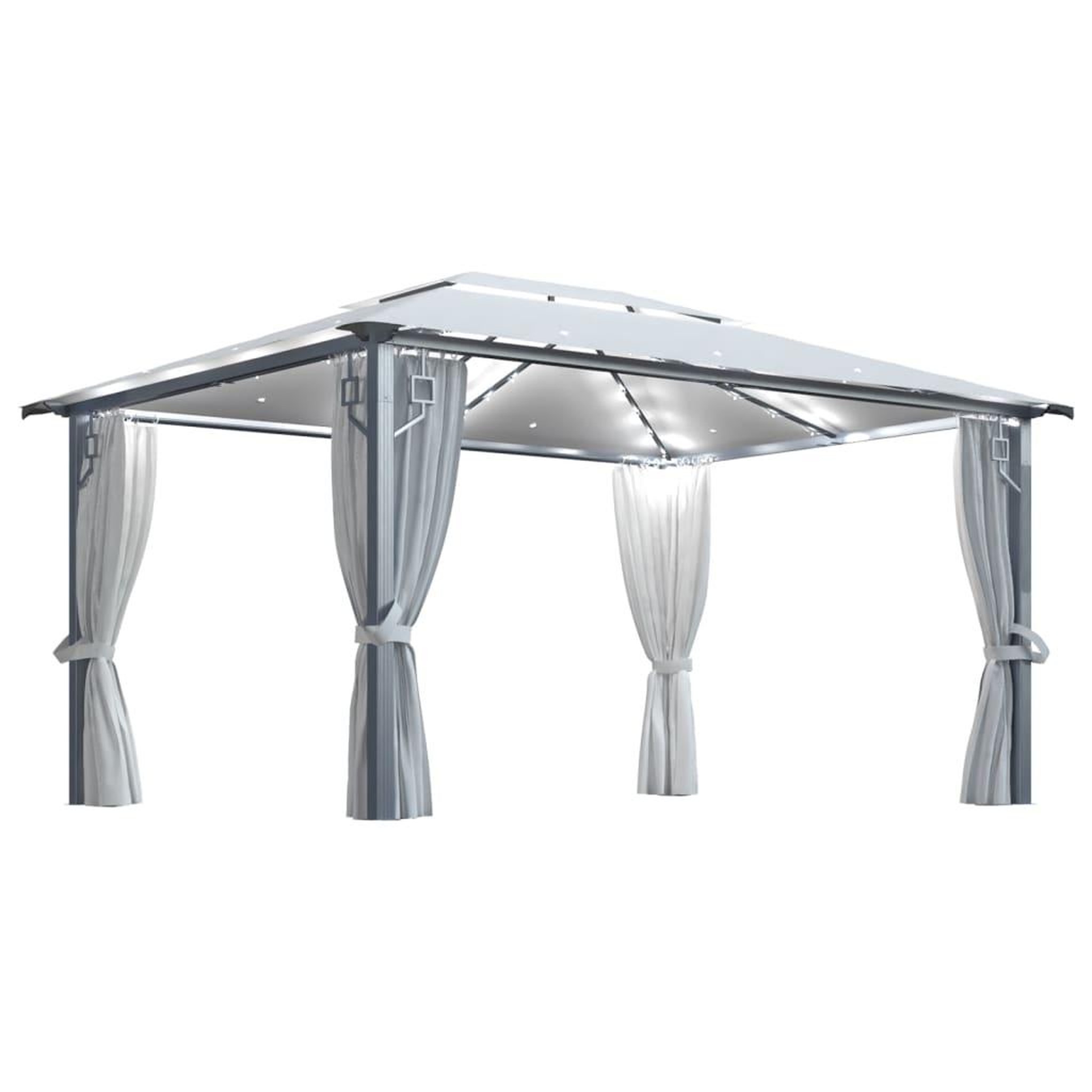 Voir la diapositive 2 : VIDAXL Tonnelle avec rideau et lumieres LED 4x3 m Creme Aluminium