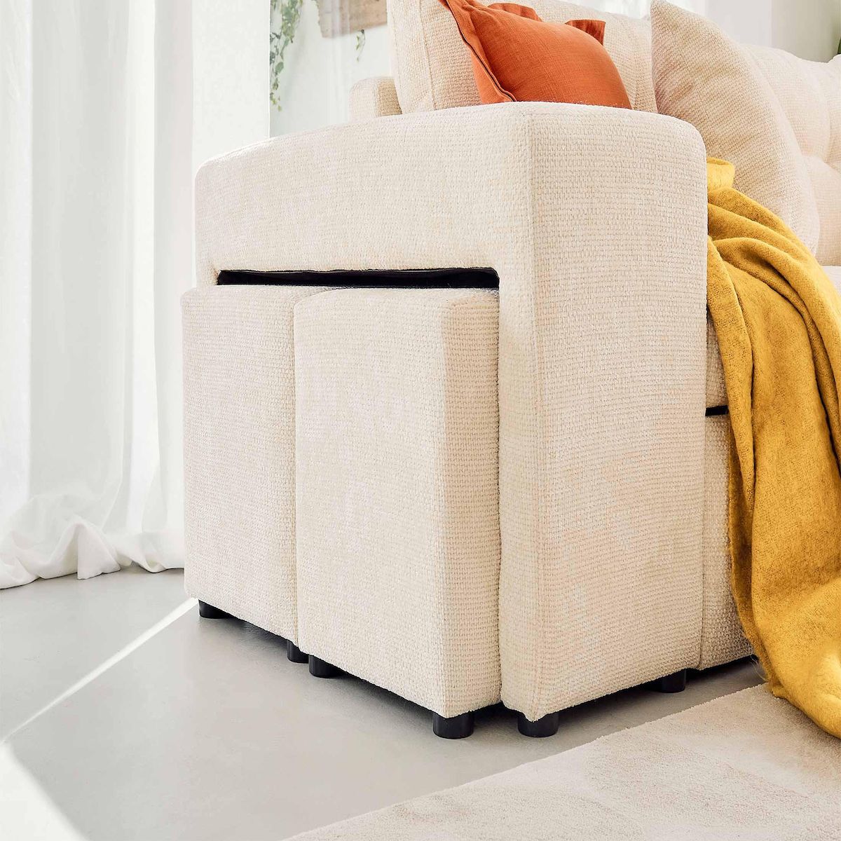 BEST MOBILIER California - canapé d'angle réversible 4 places - convertible avec coffre, étagère et poufs - en velours texturé