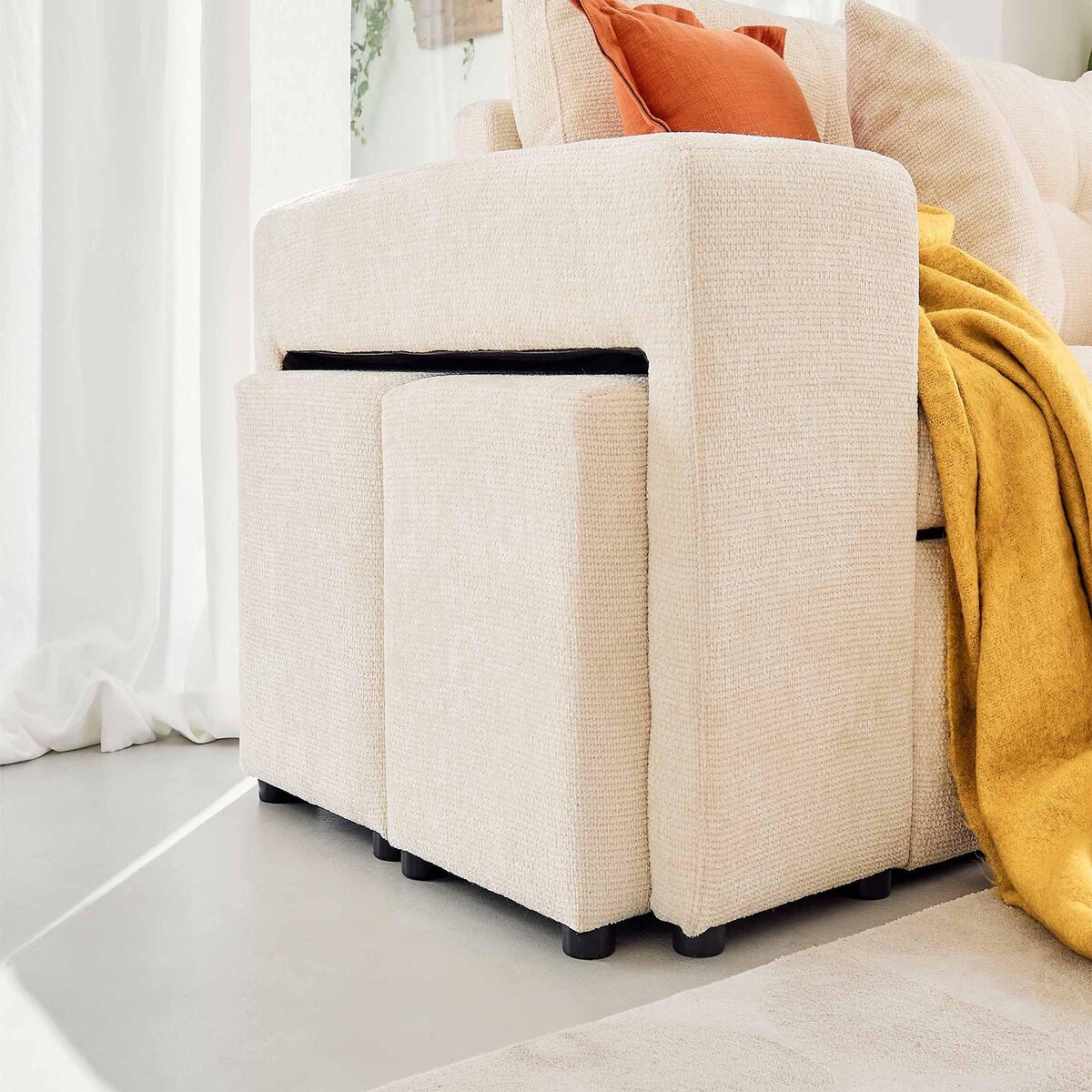 BEST MOBILIER California - canapé d'angle réversible 4 places - convertible avec coffre, étagère et poufs - en velours texturé