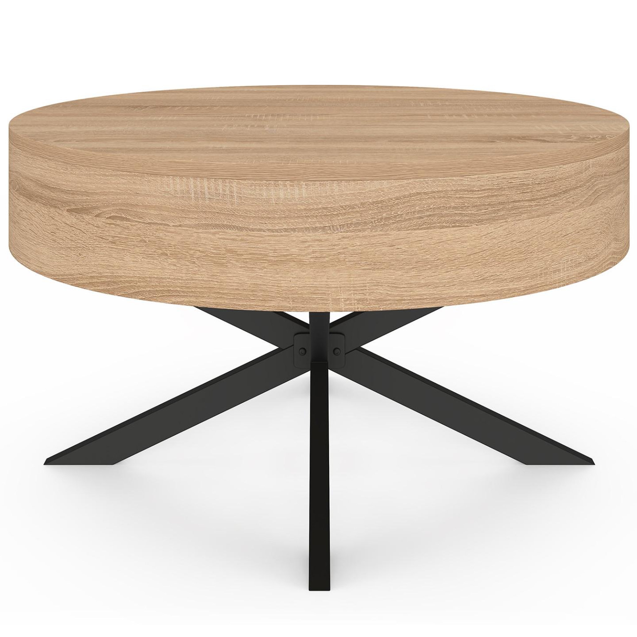 Voir la diapositive 3 : ID MARKET Table basse plateau relevable ronde alix 70 cm pied araignée bois et noir