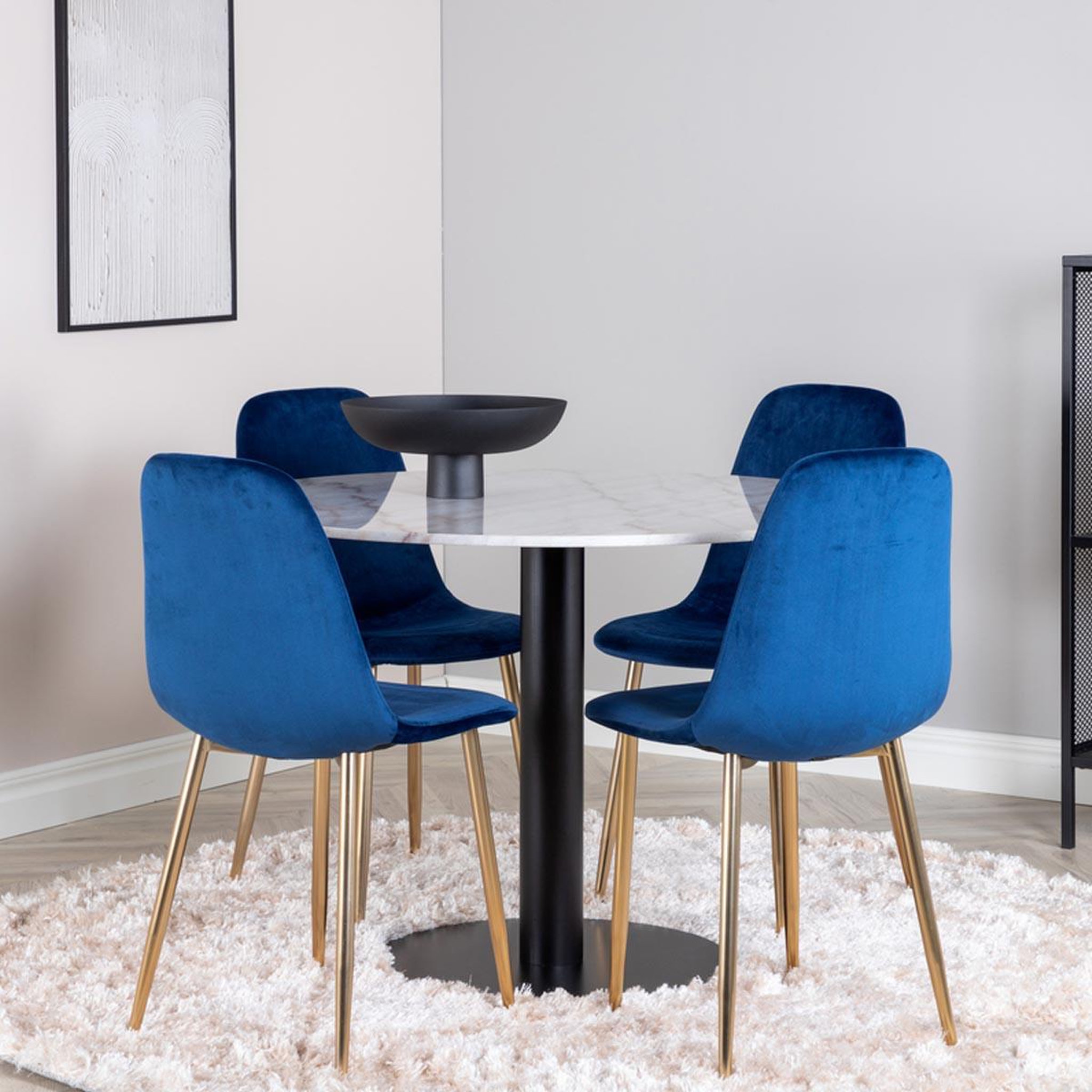 Voir la diapositive 4 : Paris Prix Ensemble Table à Manger & 4 Chaises  Estelle I & Polar II  106cm Blanc & Bleu