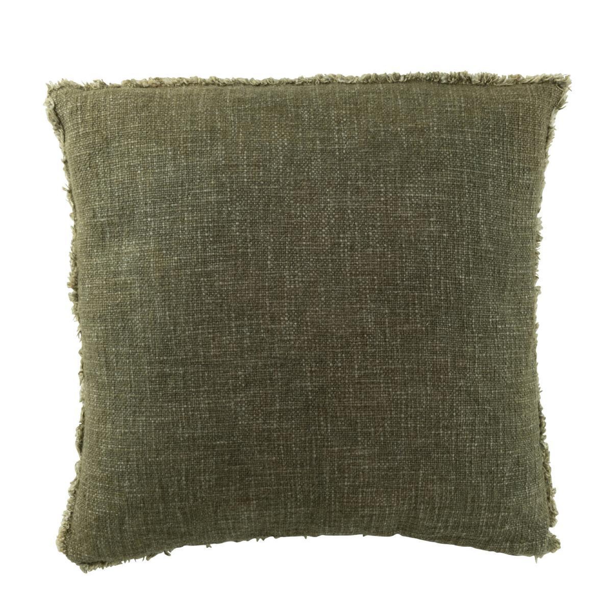 J-LINE Coussin déco  effiloché  45x45cm vert