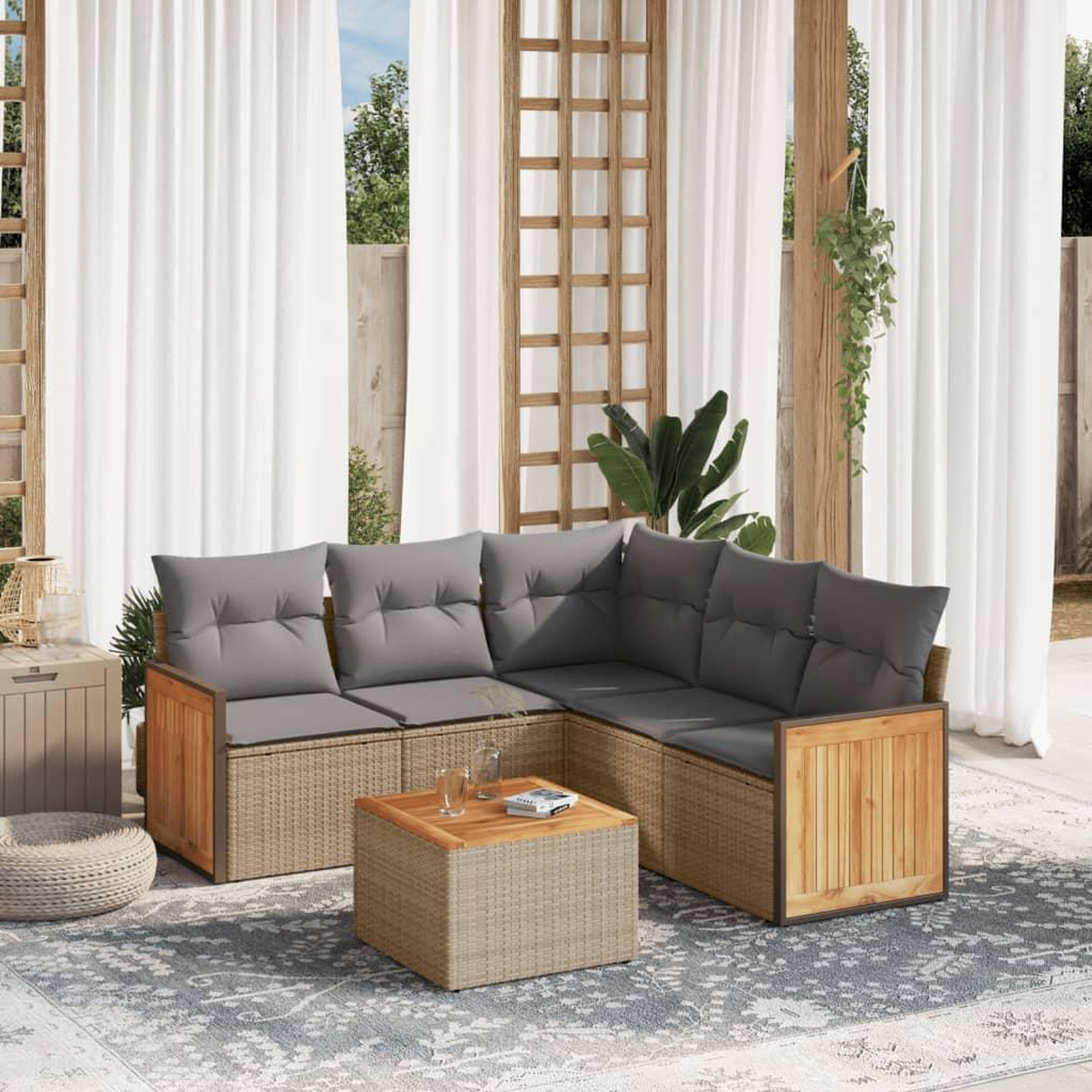 VIDAXL Salon de jardin avec coussins 6 pcs beige resine tressee