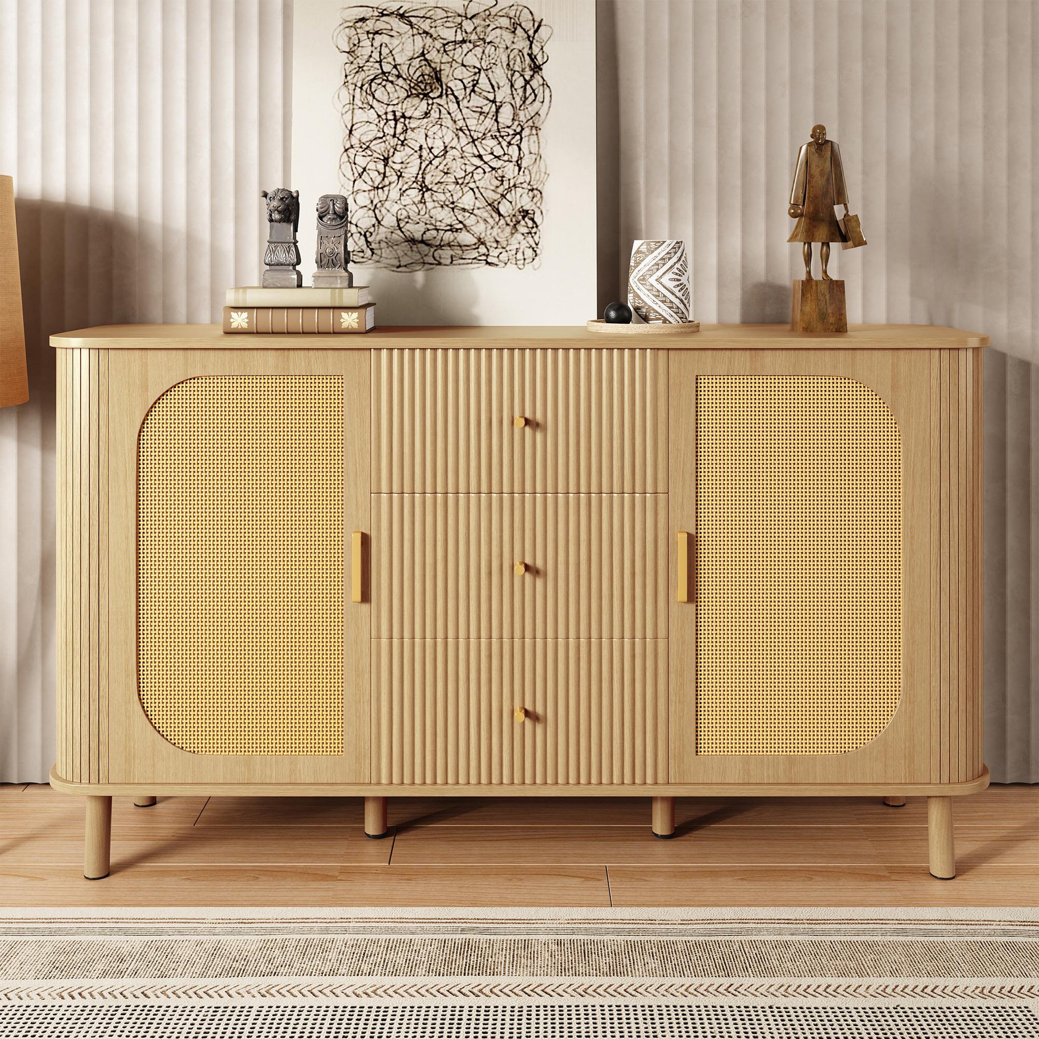 Voir la diapositive 2 : MERAX Buffet 2 porte(s) 3 tiroir(s) - 140 cm naturel mdf