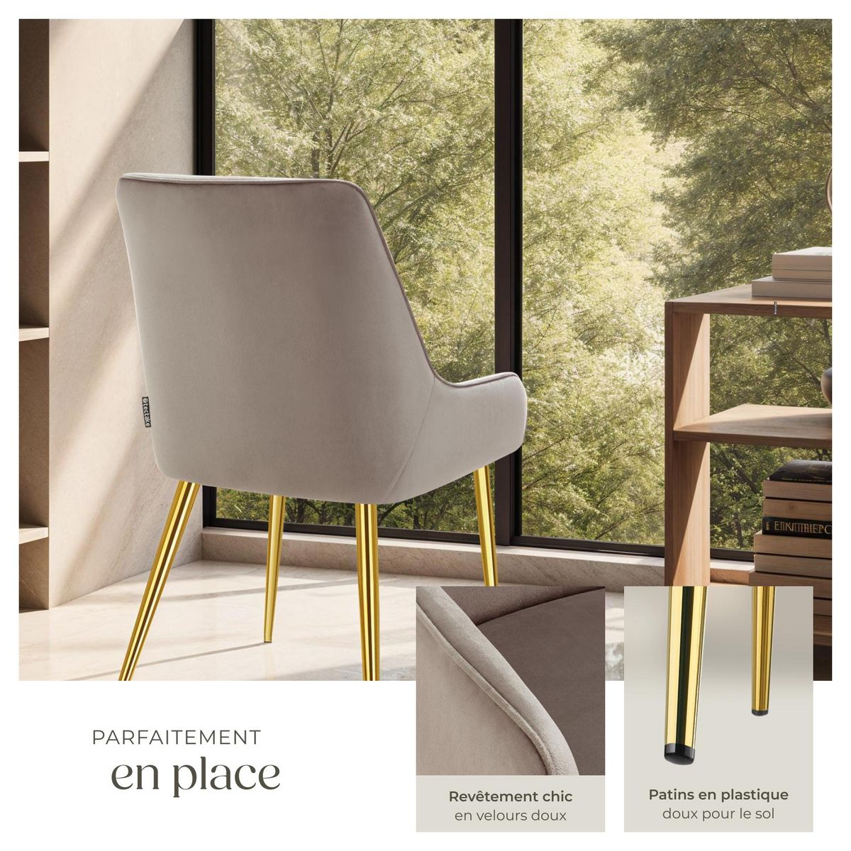tectake Chaise rembourrée en velours rembourré taupe Lot de 4