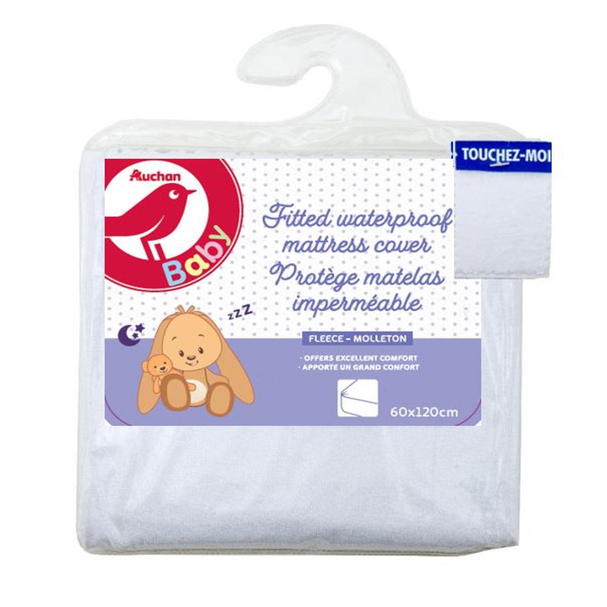 AUCHAN BABY Protège matelas imperméable 60 x 120 cm antiacariens, antibactériens et antimoisissure