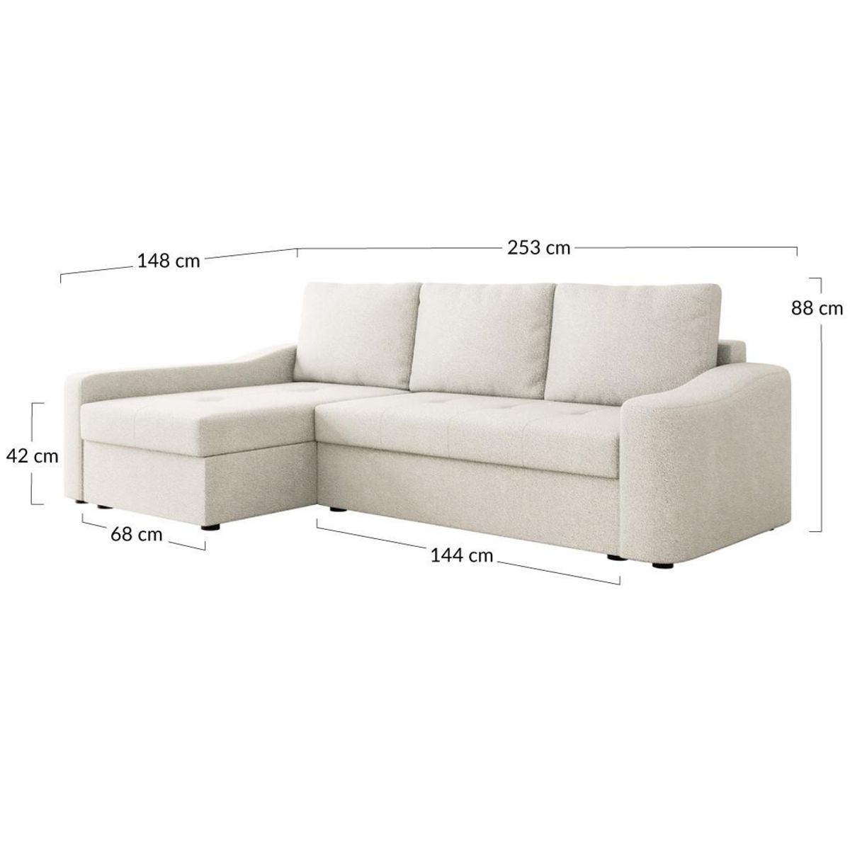 BEST MOBILIER Claudia - canapé d'angle gauche 4 places convertible avec coffre en tissu texturé