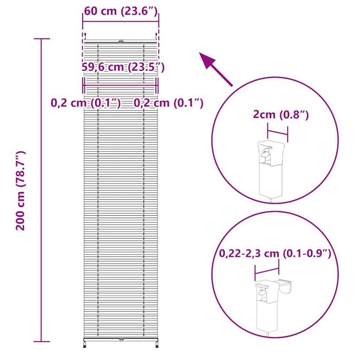 VIDAXL Store plisse 60x200 cm Blanc