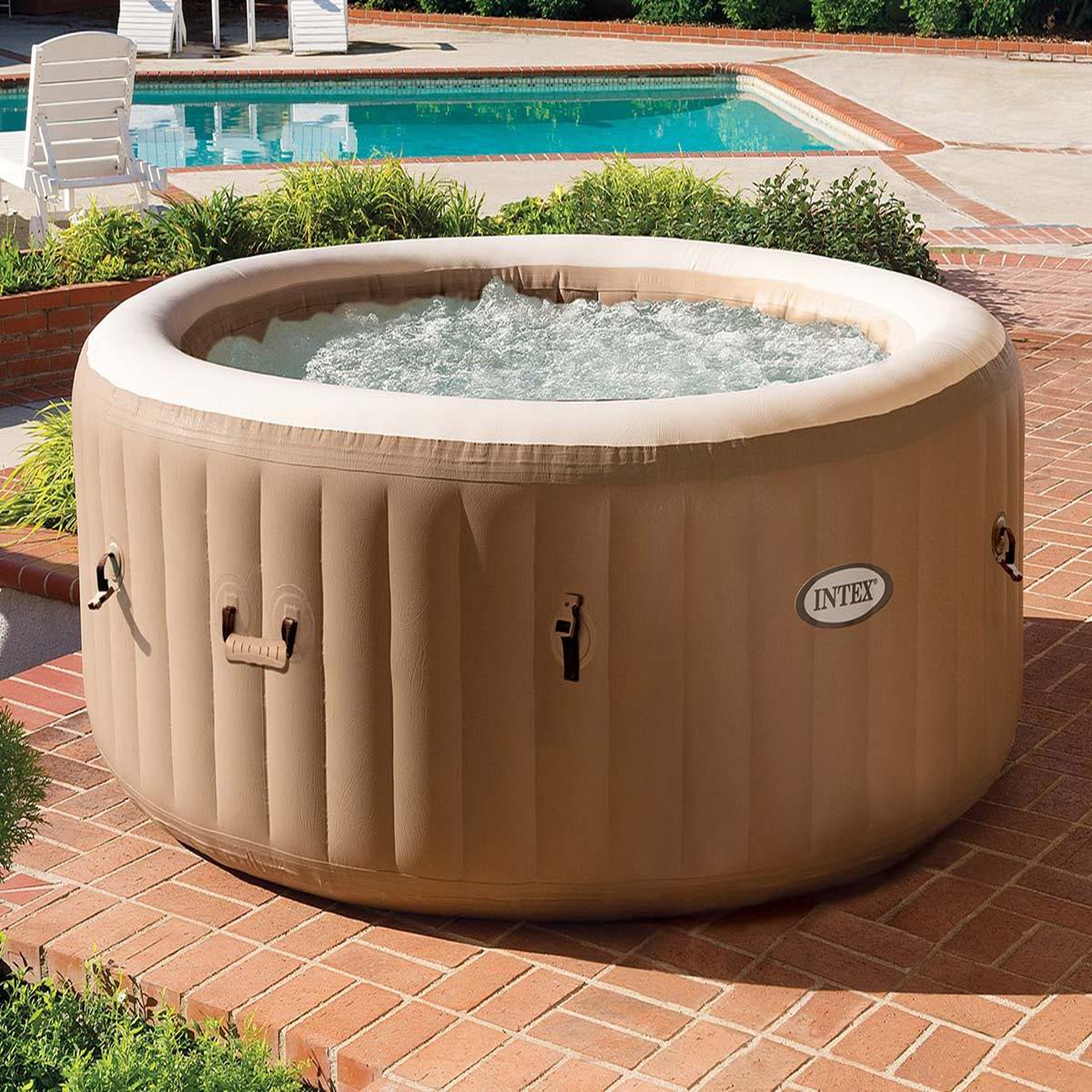 Voir la diapositive 2 : INTEX Spa gonflable PureSpa Sahara rond Bulles 4 places + Couverture thermique - Intex