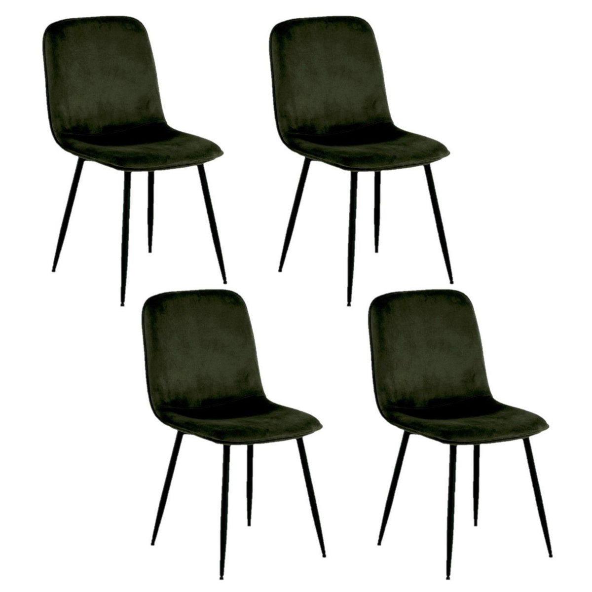 TOILINUX Lot de 4 chaises Kate en velours et métal - Vert