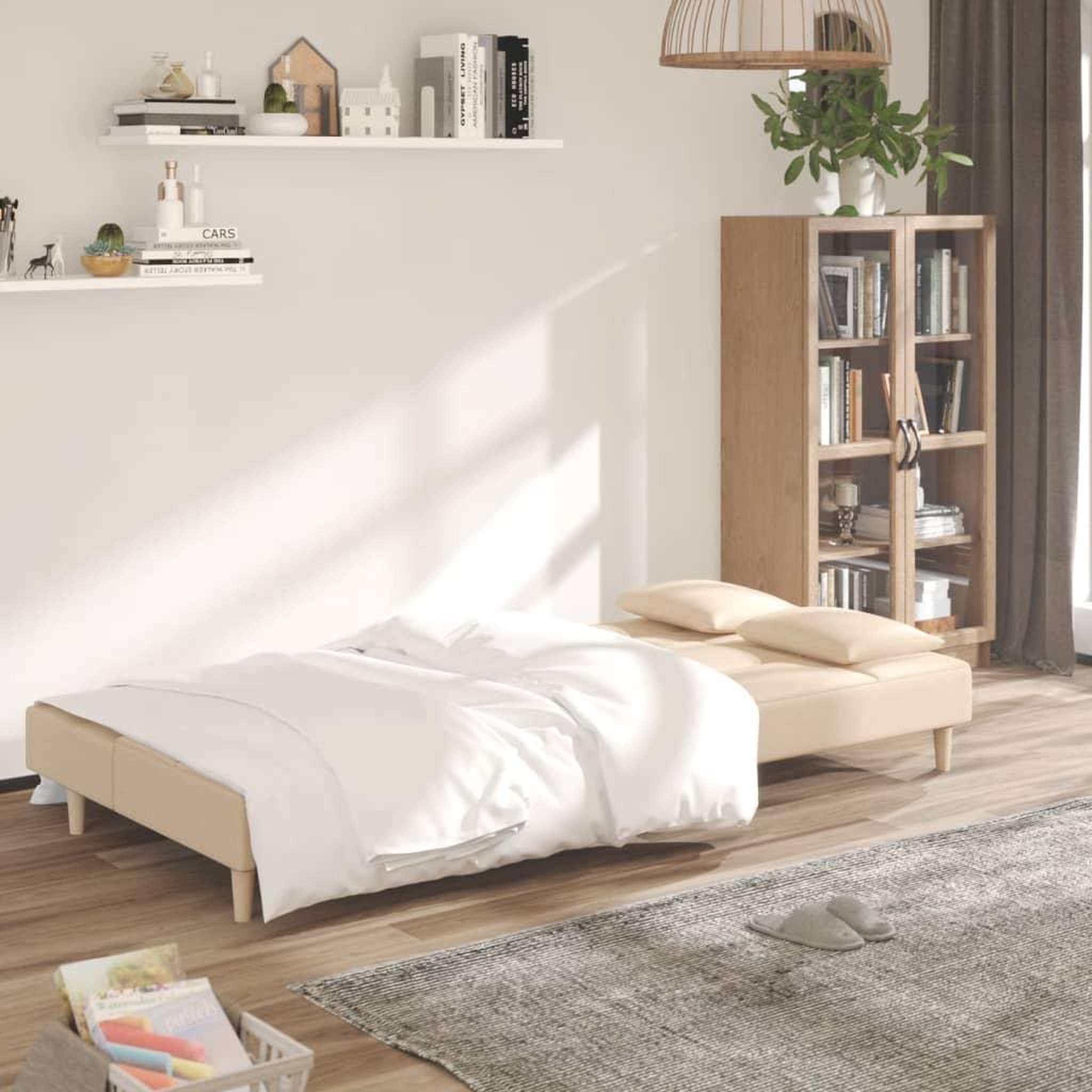 Voir la diapositive 3 : VIDAXL Canape-lit a 2 places avec deux oreillers creme tissu