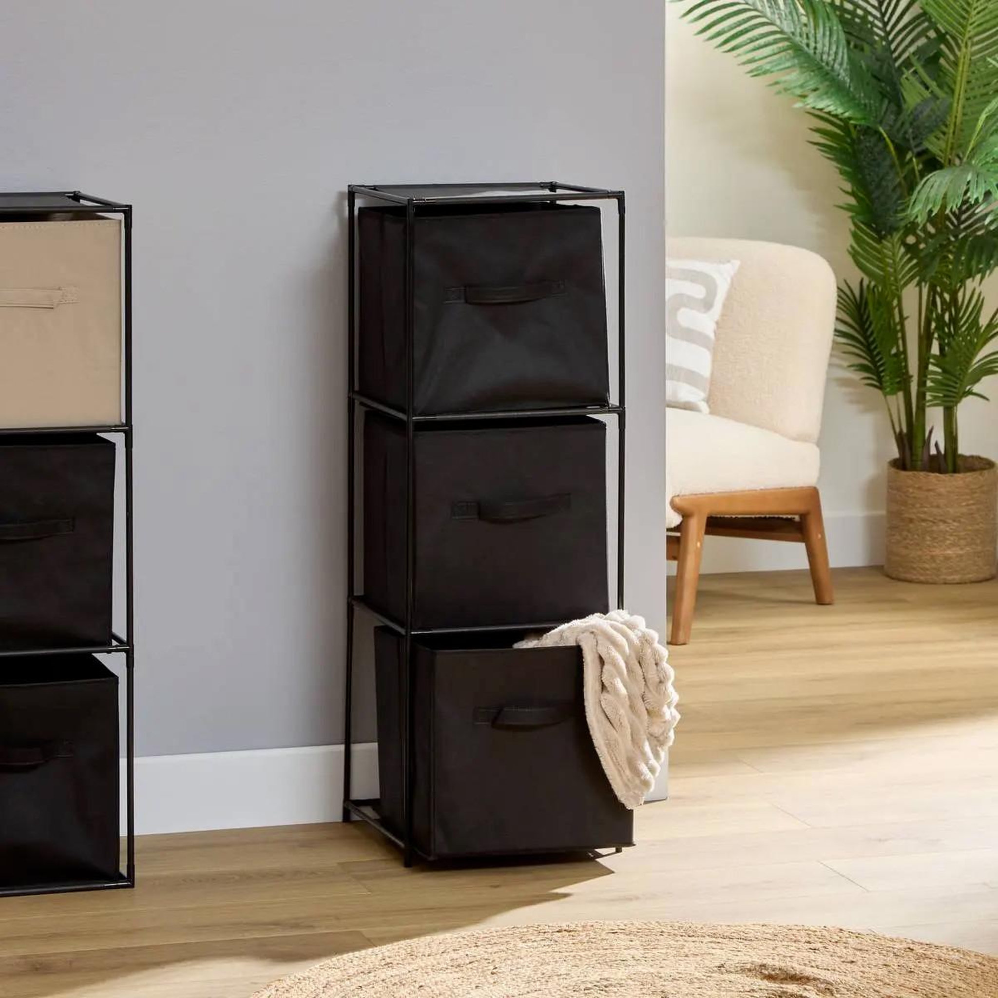 Voir la diapositive 5 : FIVE Étagère 3 cases & 3 boîtes  mix n'modul  99cm noir