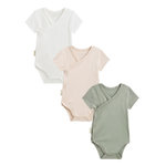 Petit Béguin Lot de 3 bodies bébé manches courtes ouverture croisée Mini Rêve. Coloris disponibles : Beige