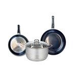 ELO Ensemble de 2 Poêles de cuisson 24 et 28 cm et 1 faitout 24 cm Elo Prima Brillant