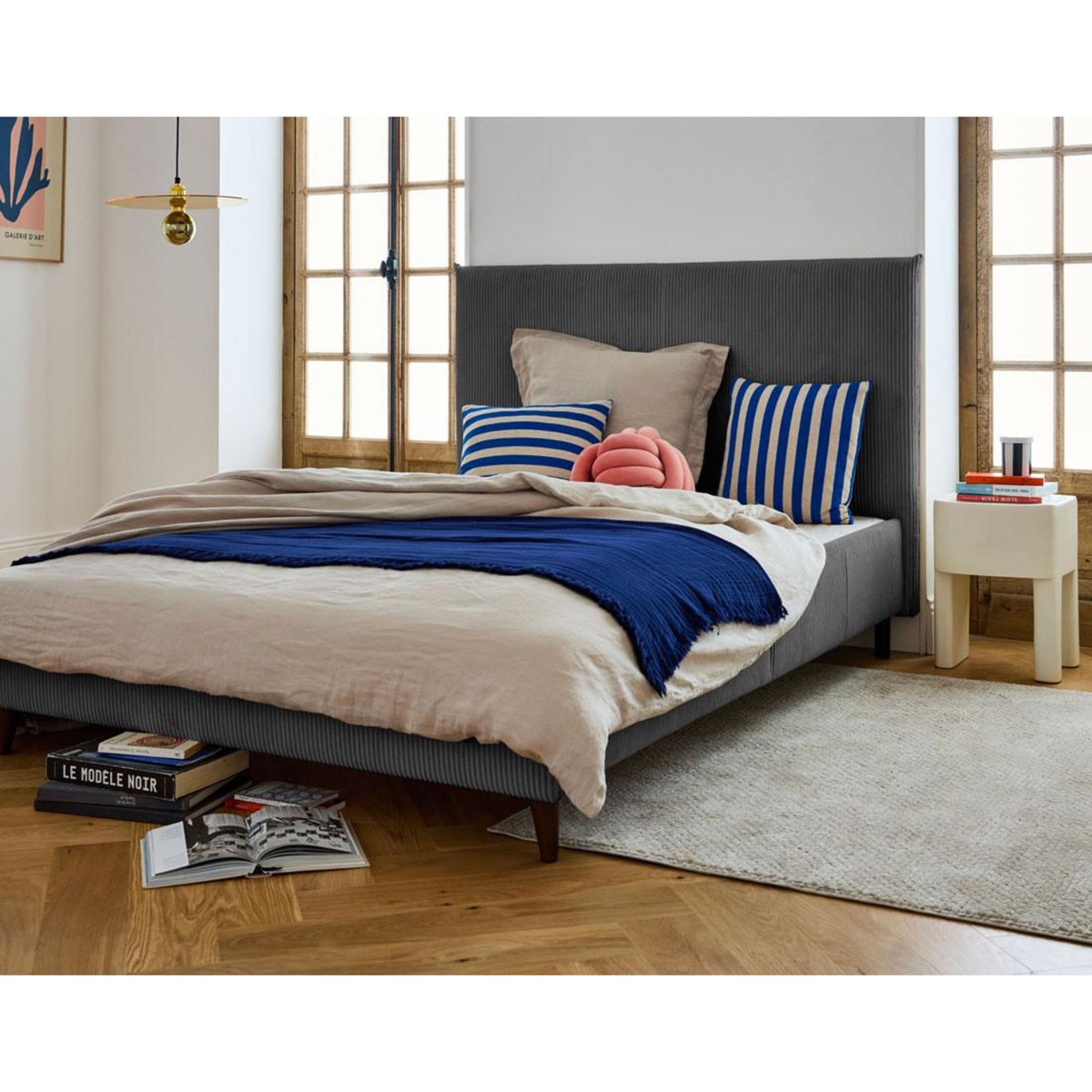 BEST MOBILIER Botticelli - cadre de lit - 160x200 - en velours côtelé