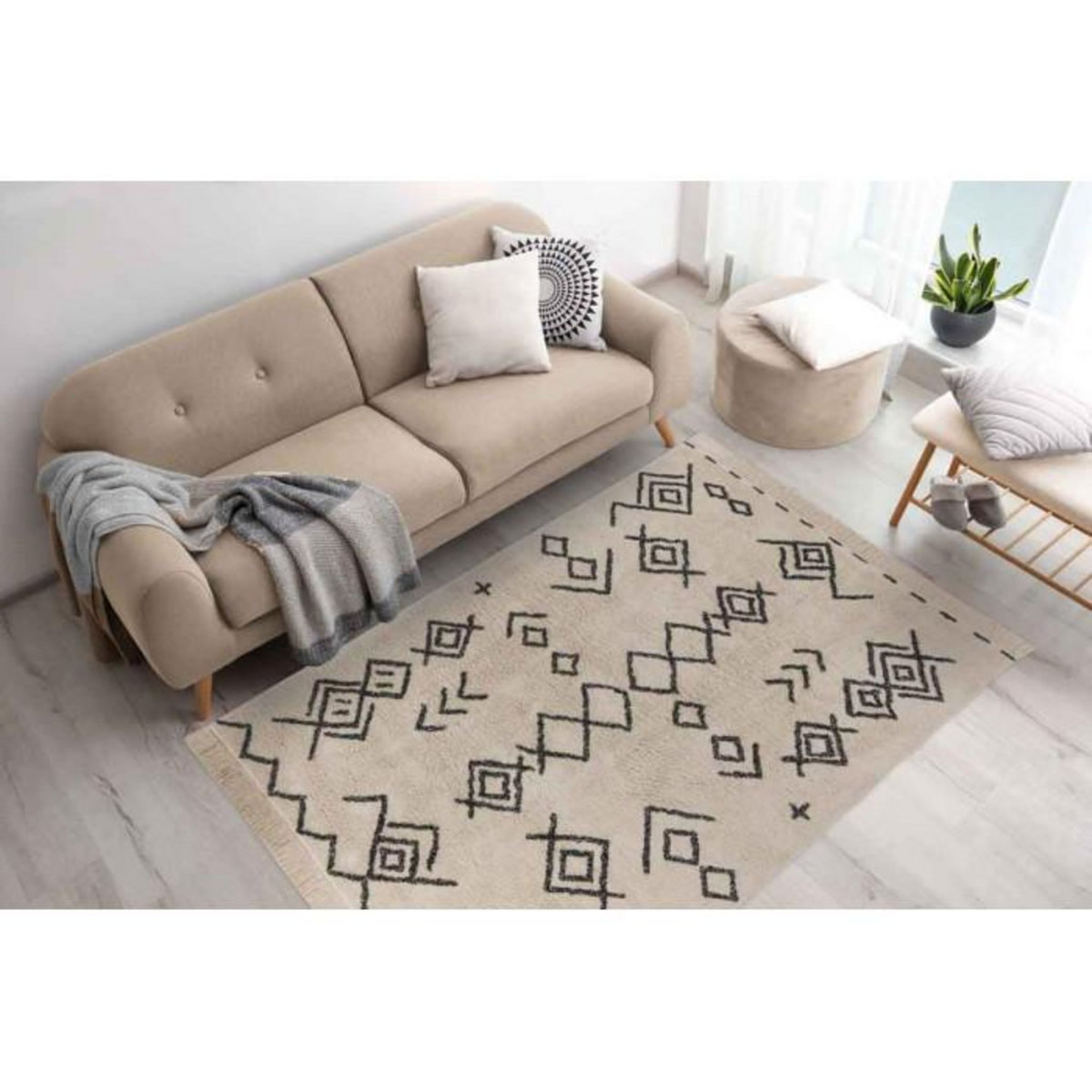 Paris Prix Tapis Tufté à la Main Ethnique  Mylen III  Beige & Noir