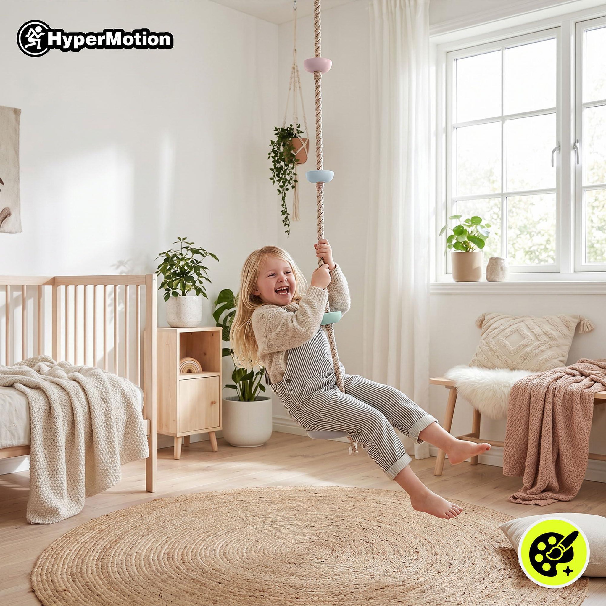 Voir la diapositive 3 : HYPERMOTION Corde d'Escalade Enfant avec Disque Balançoire et Poignées L. 2m Diam 30cm