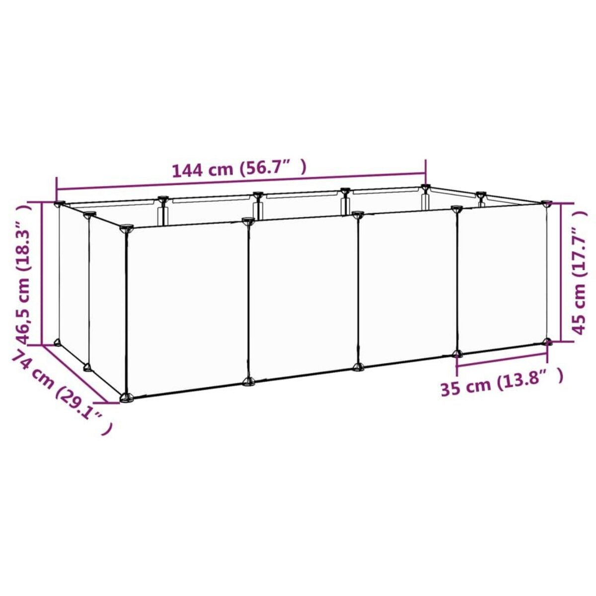 VIDAXL Cage pour petits animaux Transparent 144x74x46,5 cm PP et Acier
