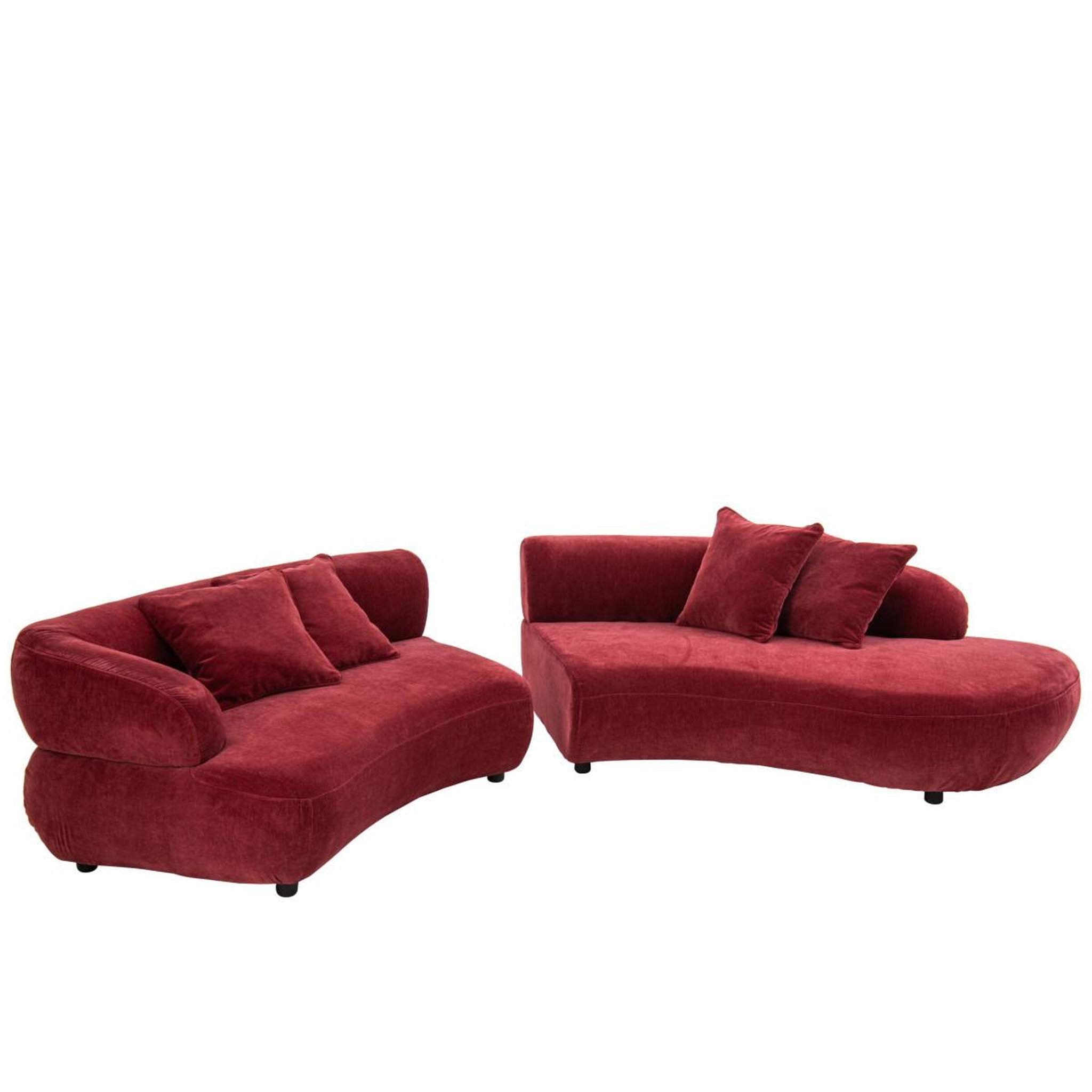 Voir la diapositive 3 : J-LINE Canapé 4 places arrondi  macaron  320cm bordeaux