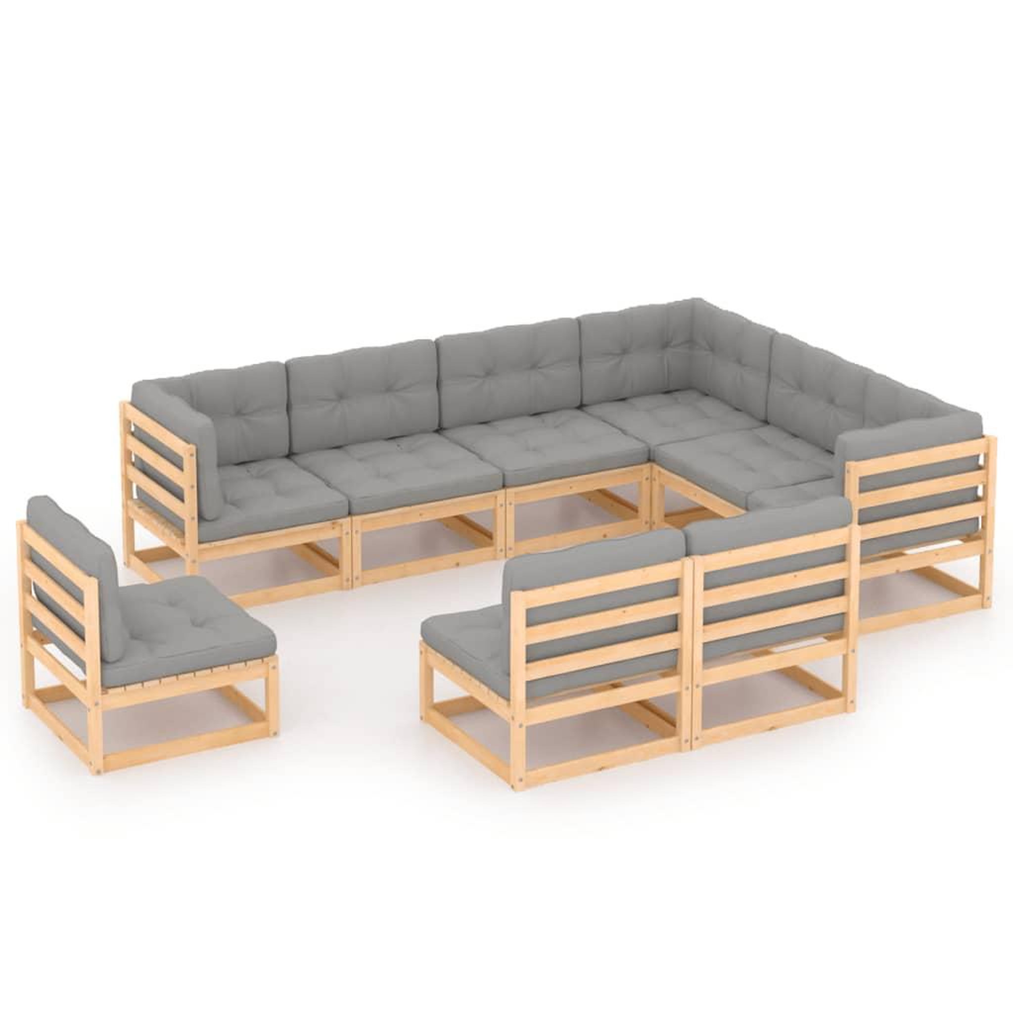 Voir la diapositive 1 : VIDAXL Salon de jardin 9 pcs avec coussins Bois de pin massif
