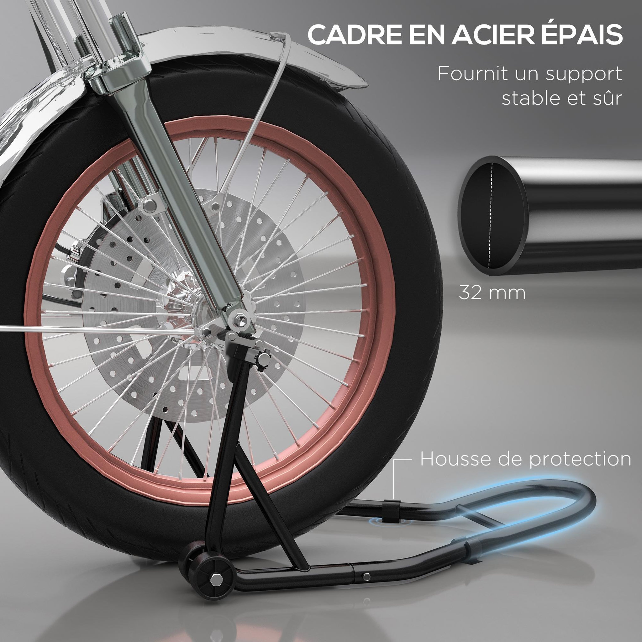 Voir la diapositive 6 : HOMCOM Béquille d'atelier moto avant leve moto support pour moto avec bras oscillant en U et en L, support universel de levage pour atelier en acier noir