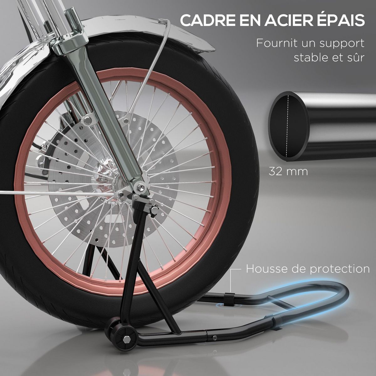 HOMCOM Béquille d'atelier moto avant leve moto support pour moto avec bras oscillant en U et en L, support universel de levage pour atelier en acier noir