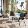 Voir la diapositive 4 : OUTSUNNY Lot de 4 chaises de jardin empilables - assise ergonomique, haut dossier, accoudoirs - acier textilène noir