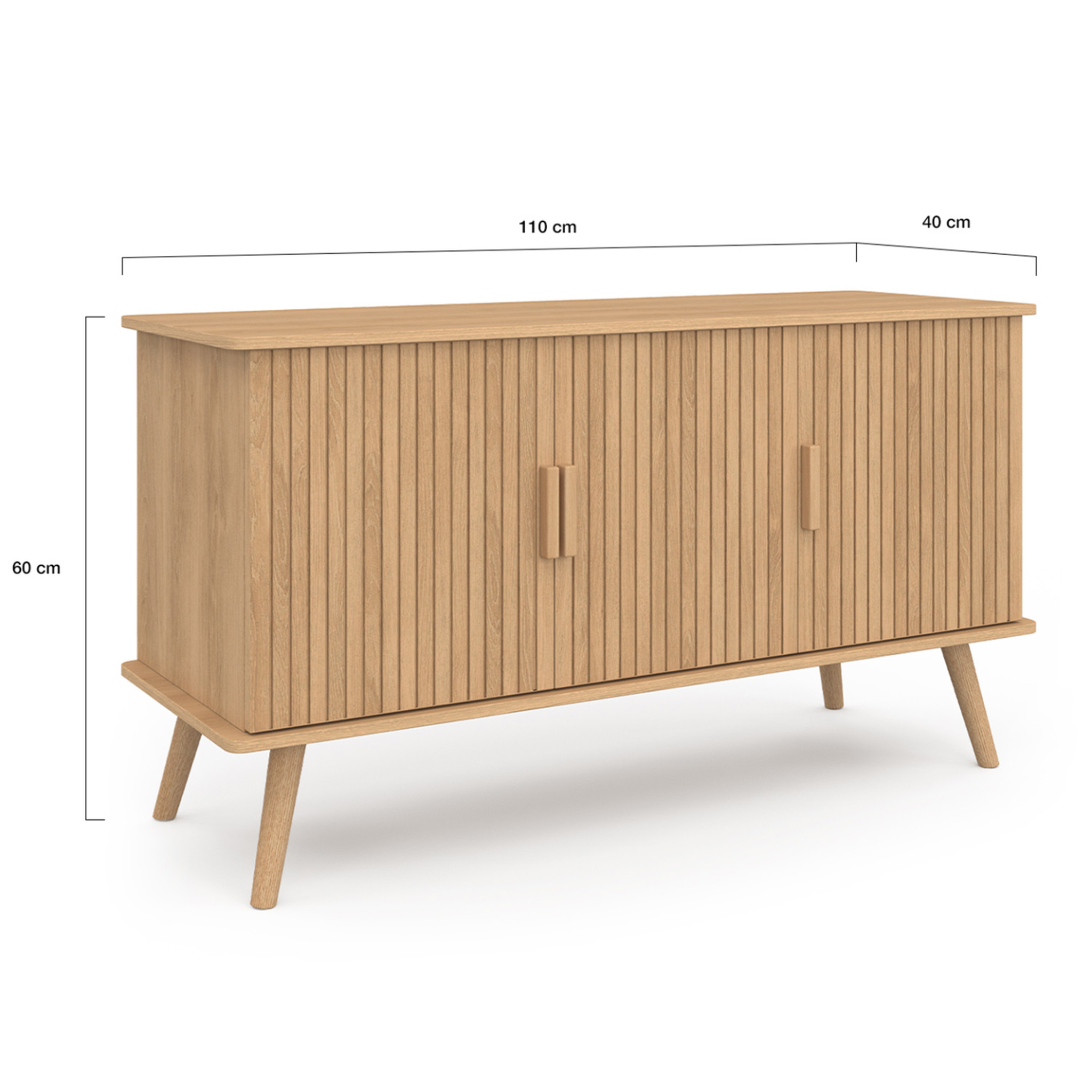 Voir la diapositive 5 : ID MARKET Buffet 110 cm juliette 3 portes lattes tasseau bois coloris chêne