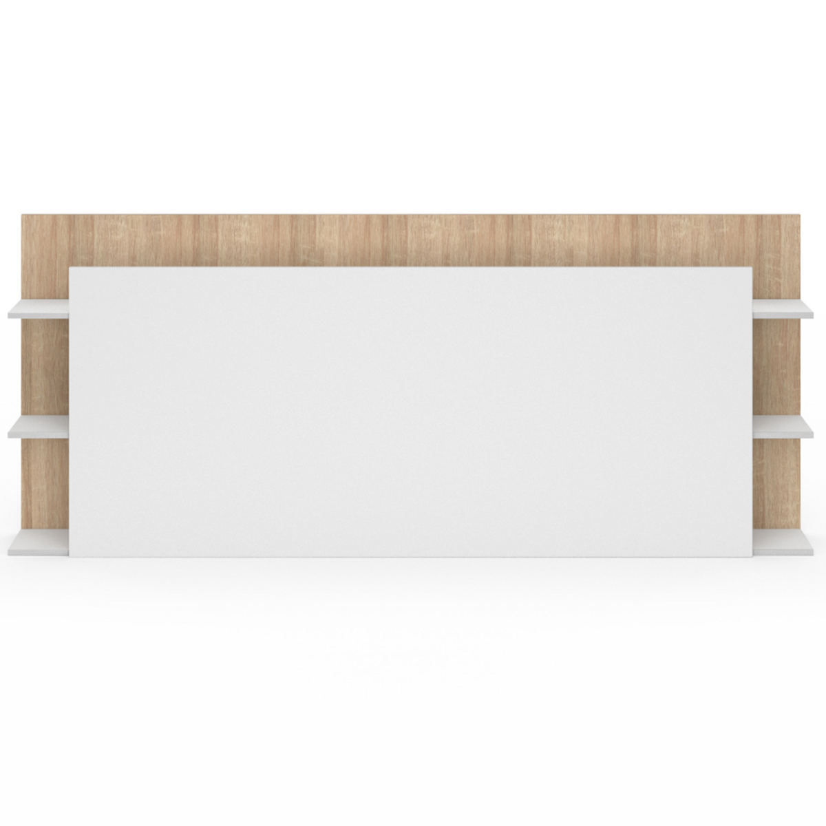 ID MARKET Tête de lit sur pied CIRI pour lit 140 et 160 cm avec rangements blanc et bois