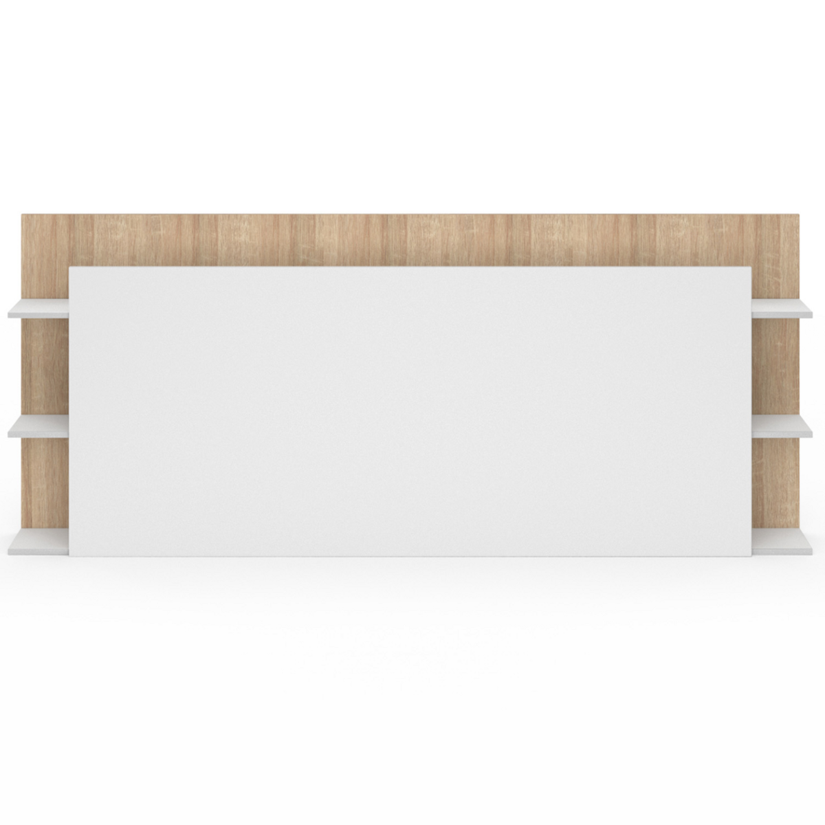 ID MARKET Tête de lit sur pied CIRI pour lit 140 et 160 cm avec rangements blanc et bois