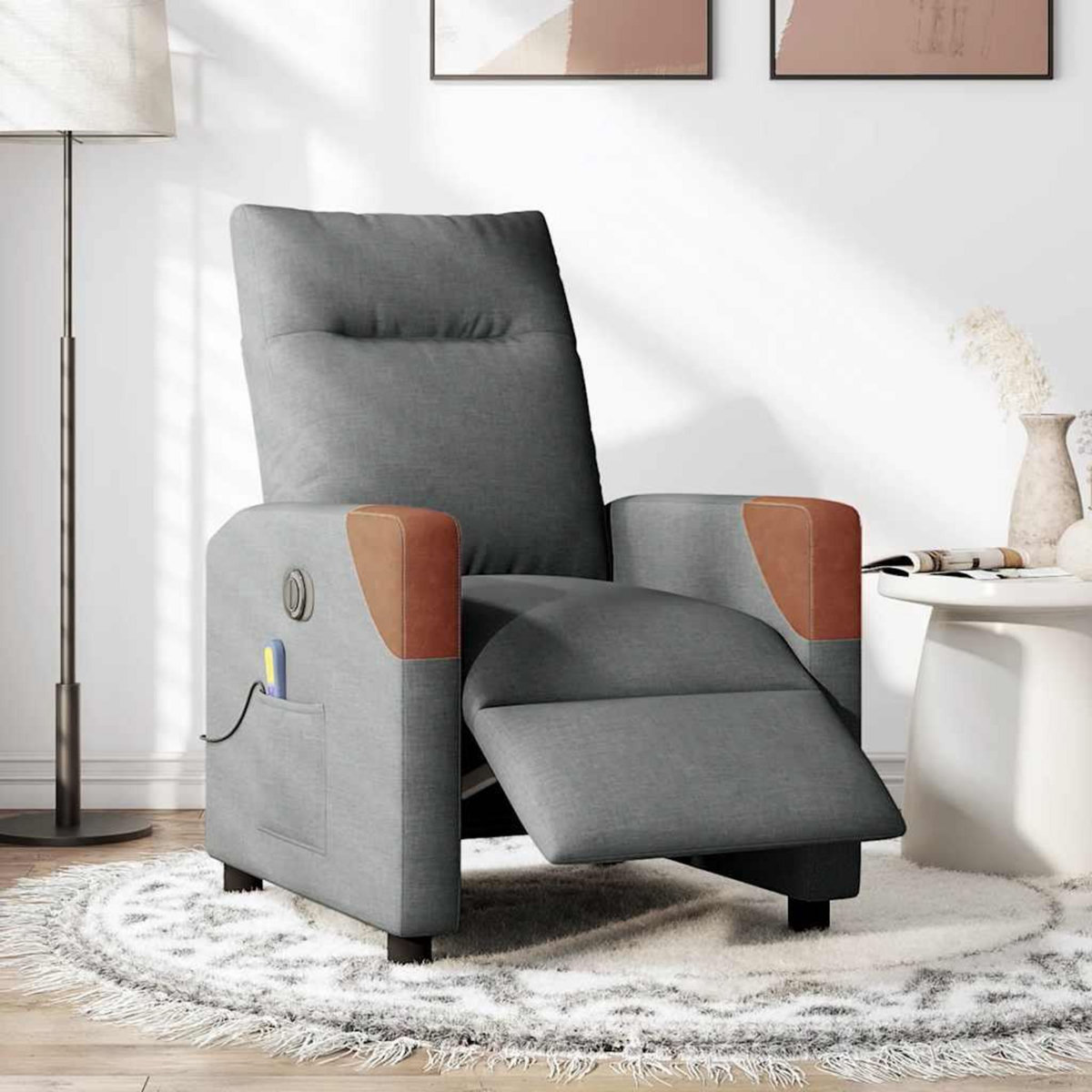 VIDAXL Fauteuil inclinable de massage electrique gris fonce tissu