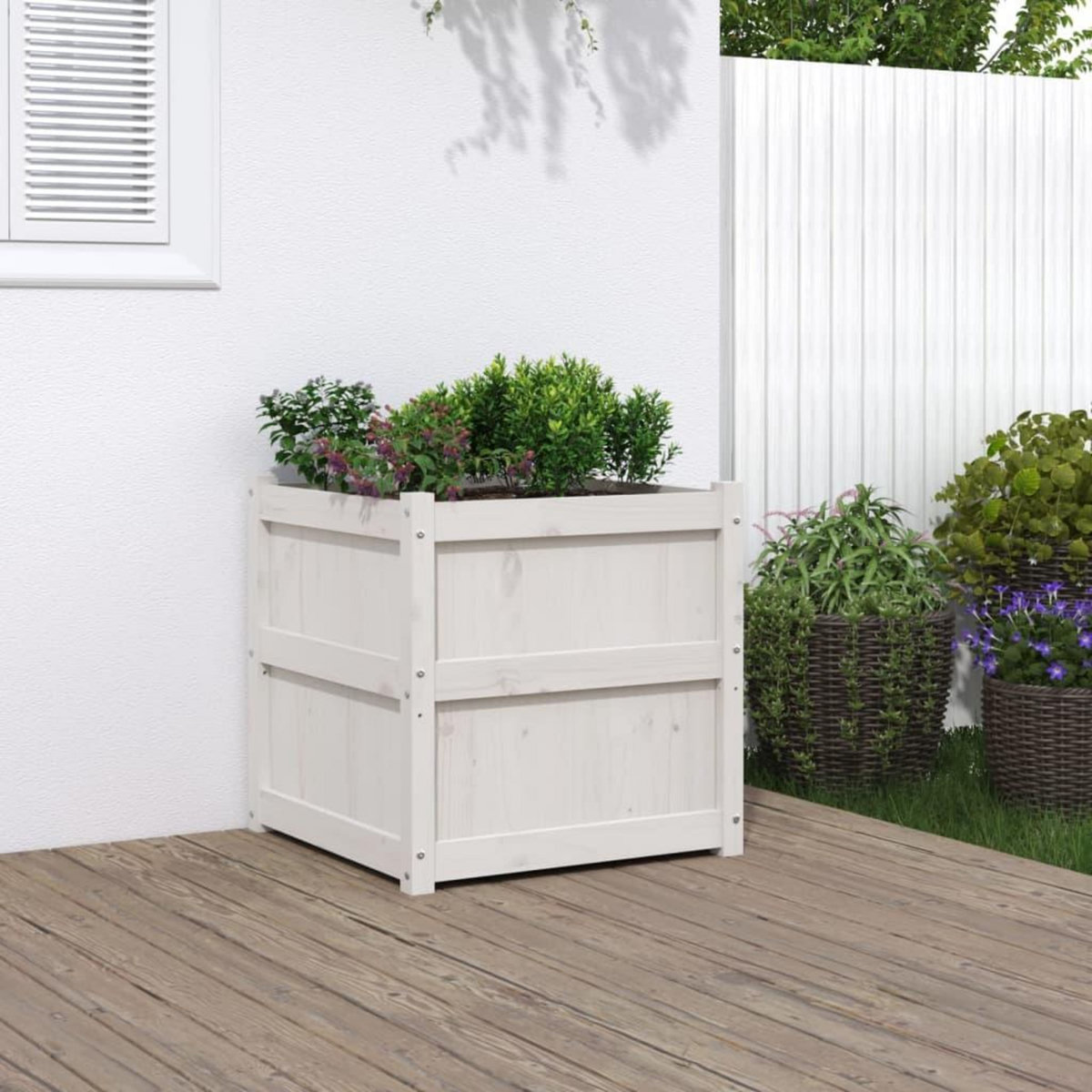 VIDAXL Jardiniere blanc 60x60x60 cm bois de pin massif