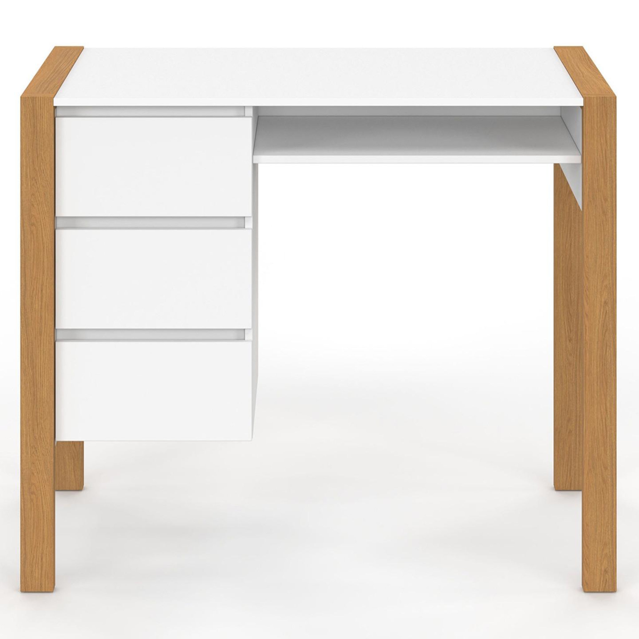 Voir la diapositive 3 : ID MARKET Bureau scandinave hugo avec 3 tiroirs et niche blanc et bois