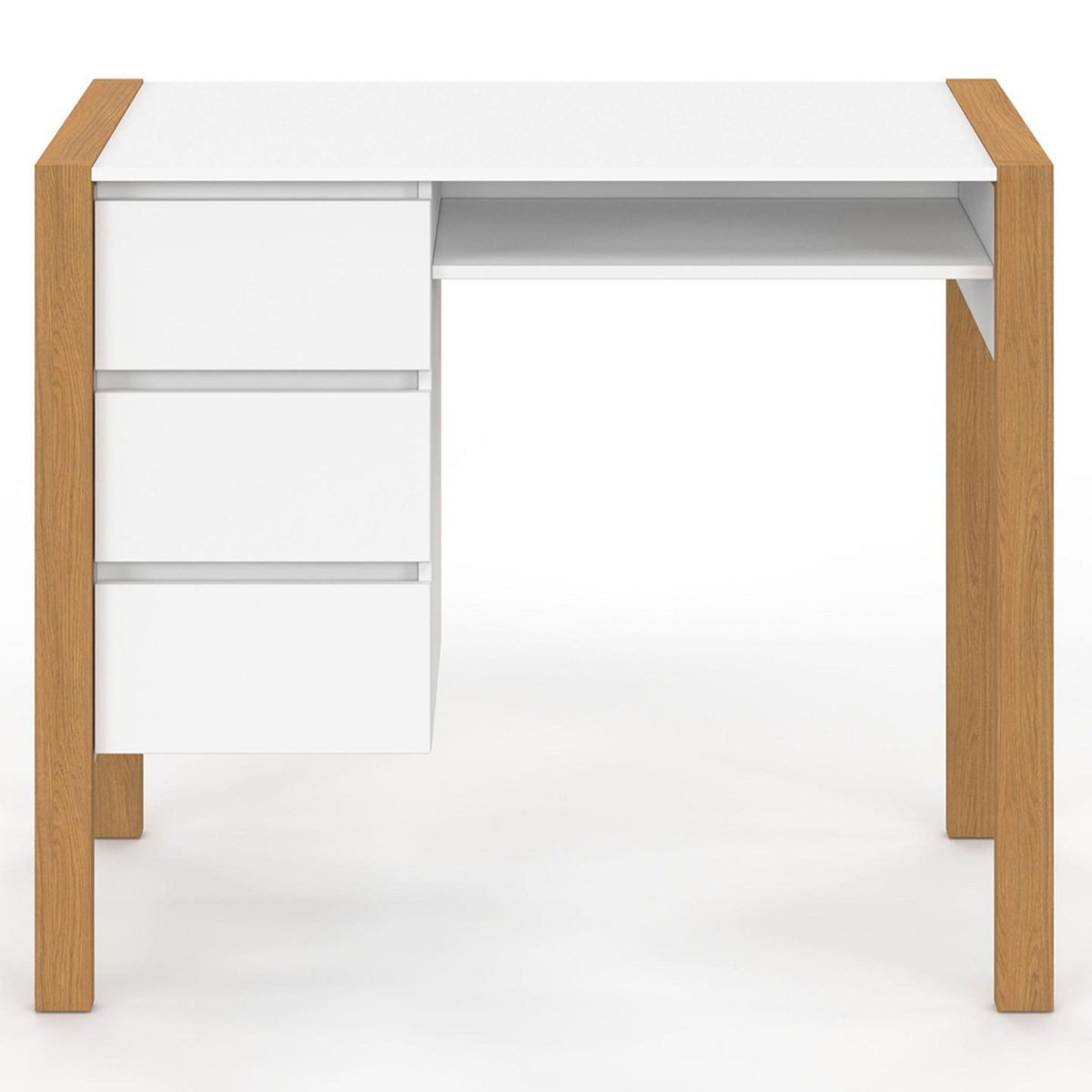 ID MARKET Bureau scandinave HUGO avec 3 tiroirs et niche blanc et bois