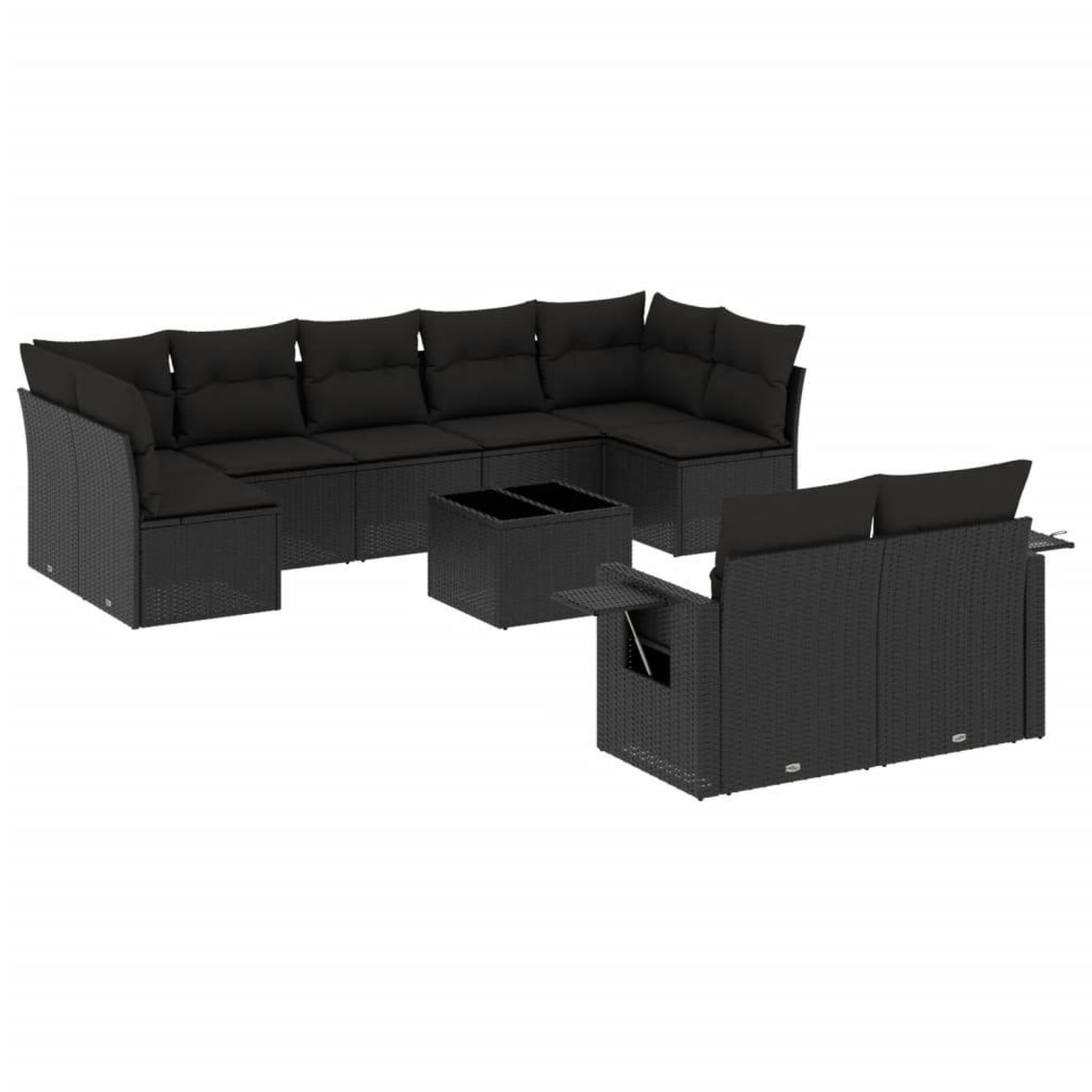 Voir la diapositive 2 : VIDAXL Salon de jardin 10 pcs avec coussins noir resine tressee