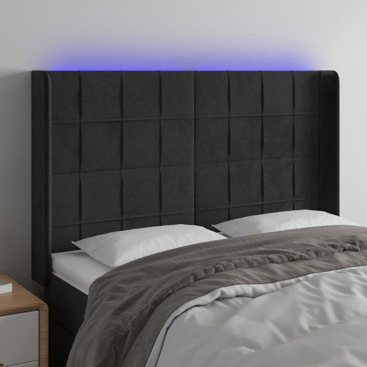 VIDAXL Tete de lit a LED Noir 147x16x118/128 cm Velours