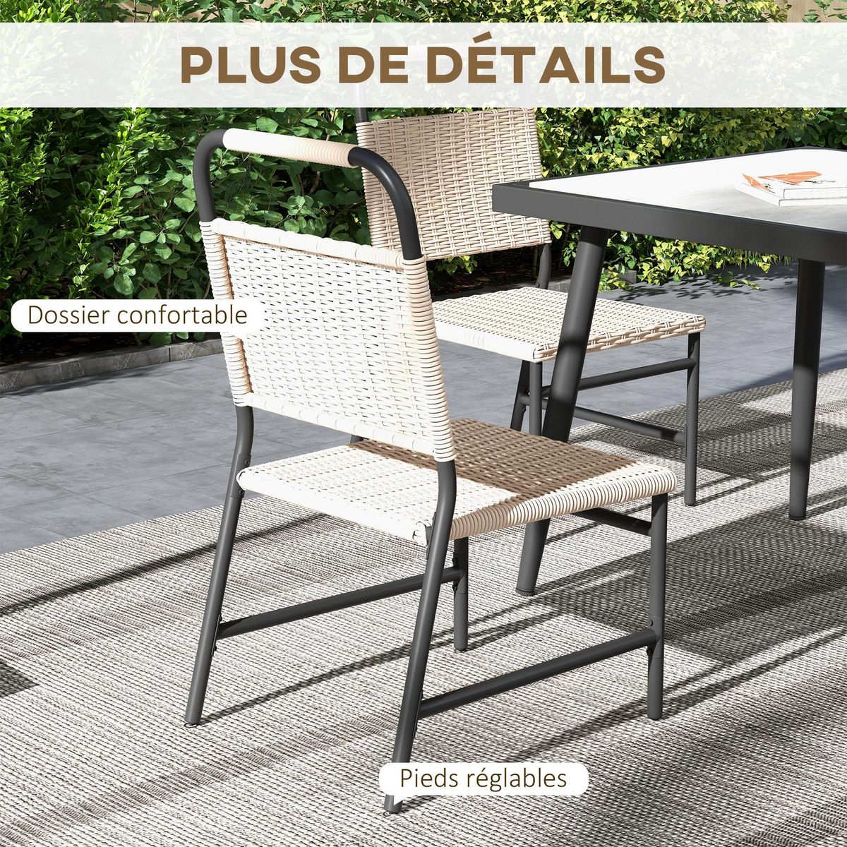 OUTSUNNY Ensemble de jardin 5 pièces table carrée 4 chaises résine verre
