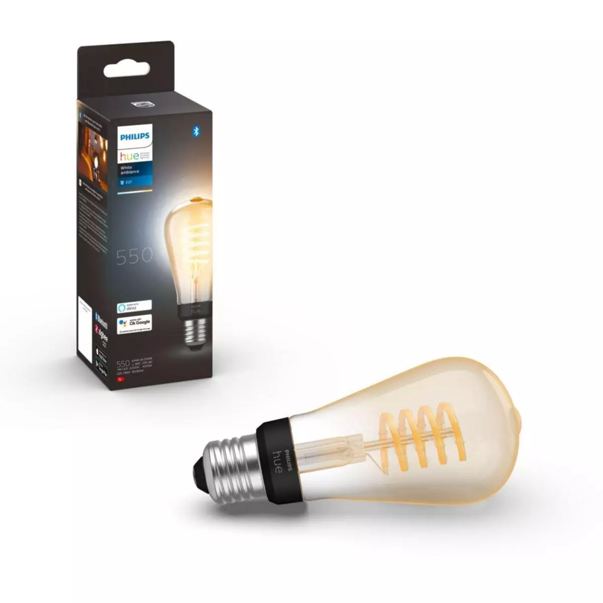 Philips Ampoule LED connectée HUE White Ambiance E27 7W Filament