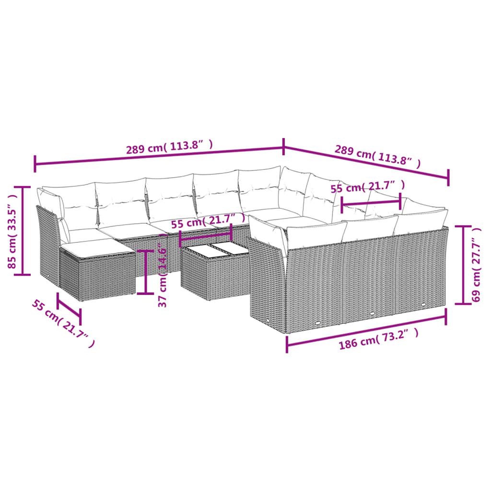 Voir la diapositive 3 : VIDAXL Salon de jardin avec coussins 13 pcs beige resine tressee