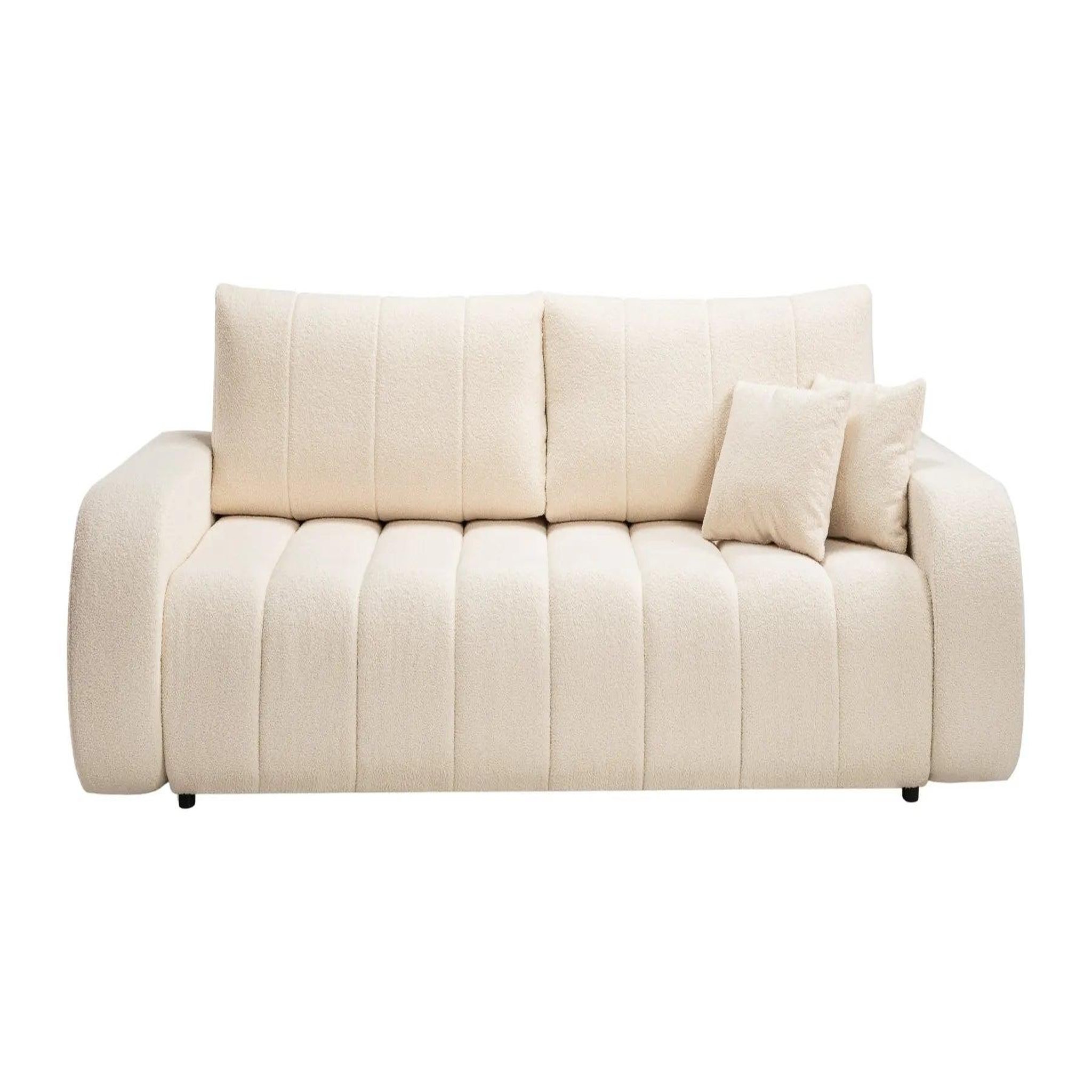 CASANOVA PARIS Celeste - canapé droit convertible tissu bouclette 3 places. Coloris disponibles : Orange, Gris, Bleu, Vert, Beige