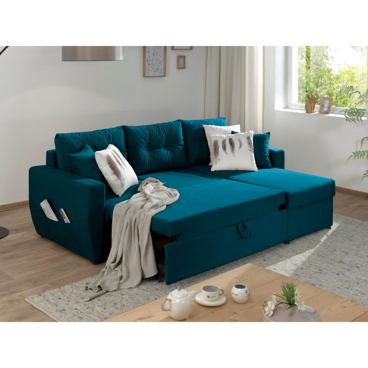 BEST MOBILIER Astoria - canapé d'angle réversible - convertible avec coffre - style contemporain- 4 places