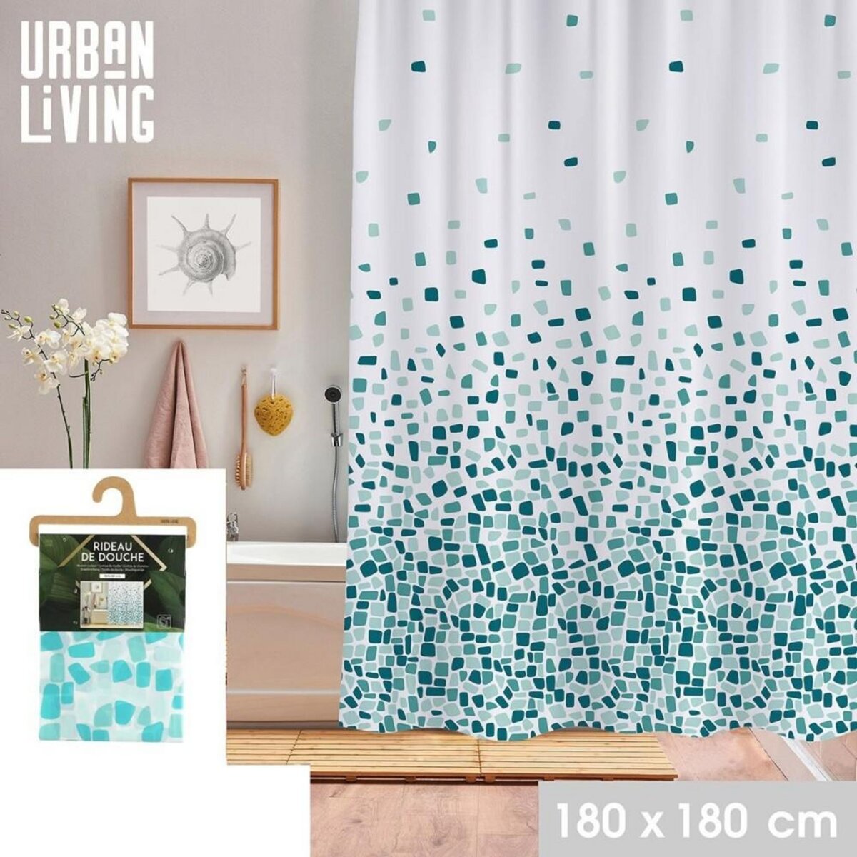 FORNORD Rideau de douche 180x180 cm Mozaik