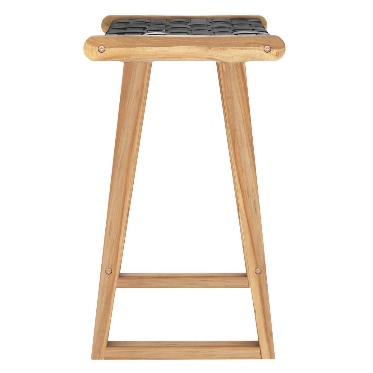 Rendez vous déco Tabouret pour îlot central 67 cm en teck et cuir tressé marron - Yuma